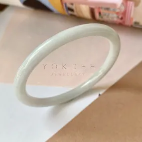 55.1mm A-Grade Natural White Jadeite Traditional Round Bangle No.151969