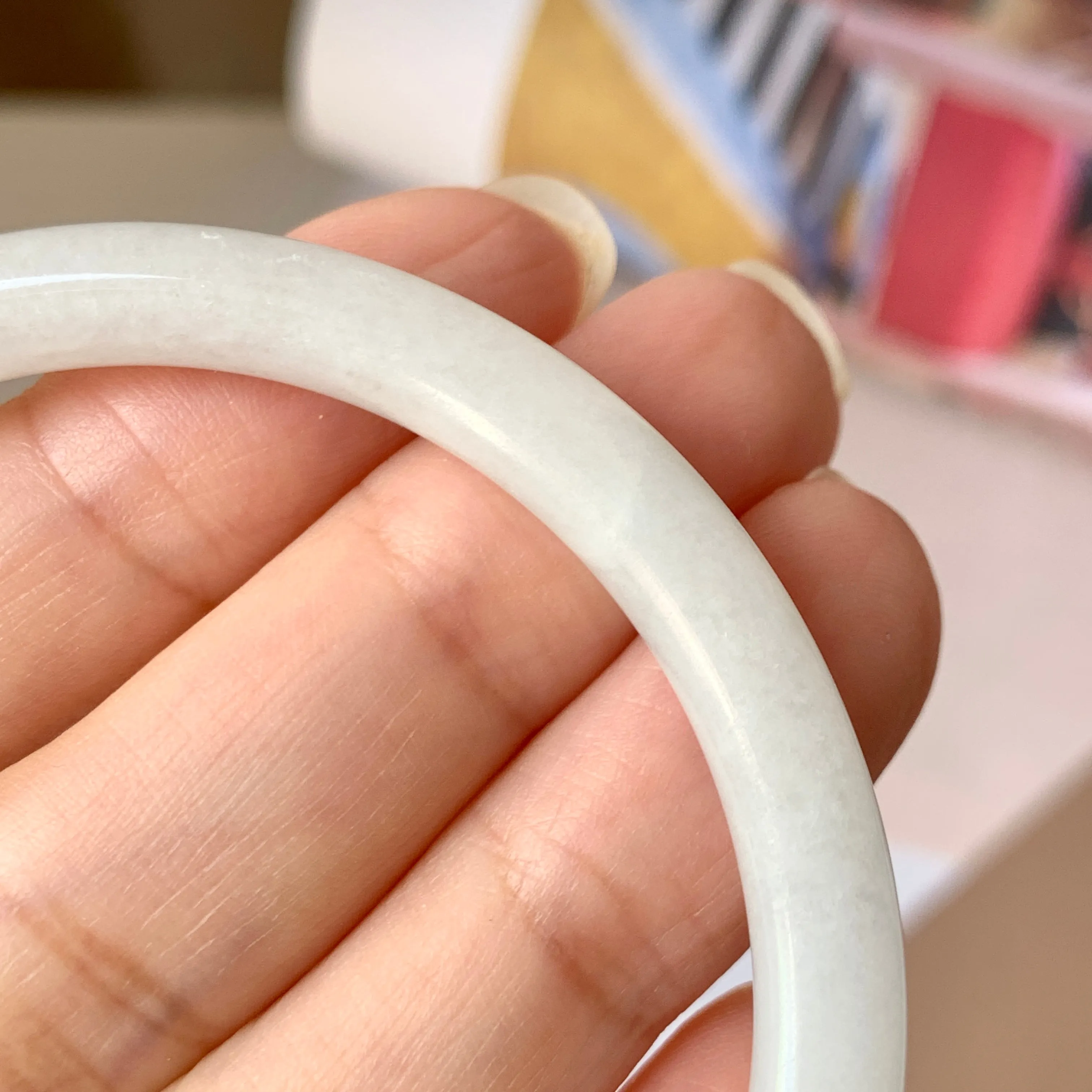 55.1mm A-Grade Natural White Jadeite Traditional Round Bangle No.151969