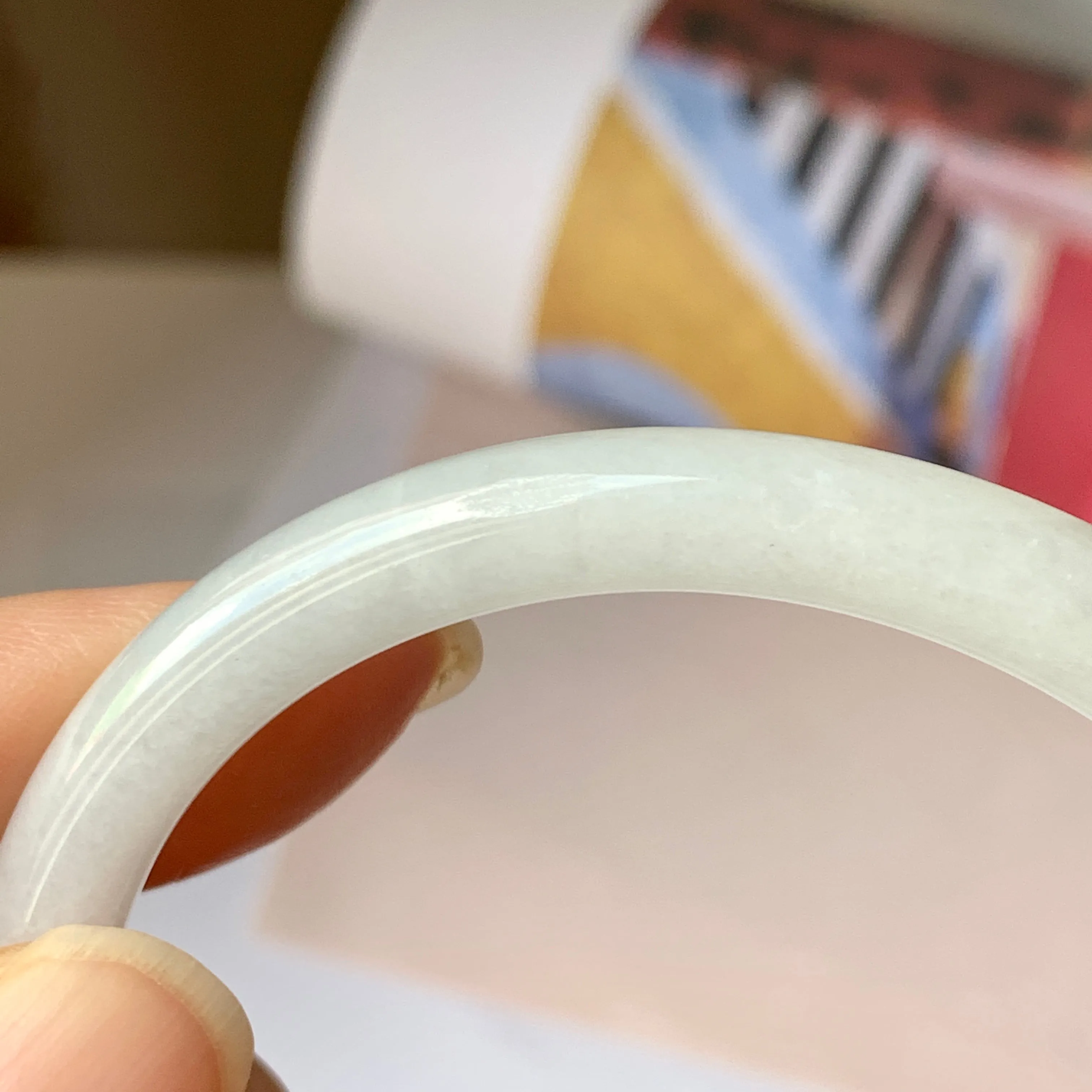 55.1mm A-Grade Natural White Jadeite Traditional Round Bangle No.151969