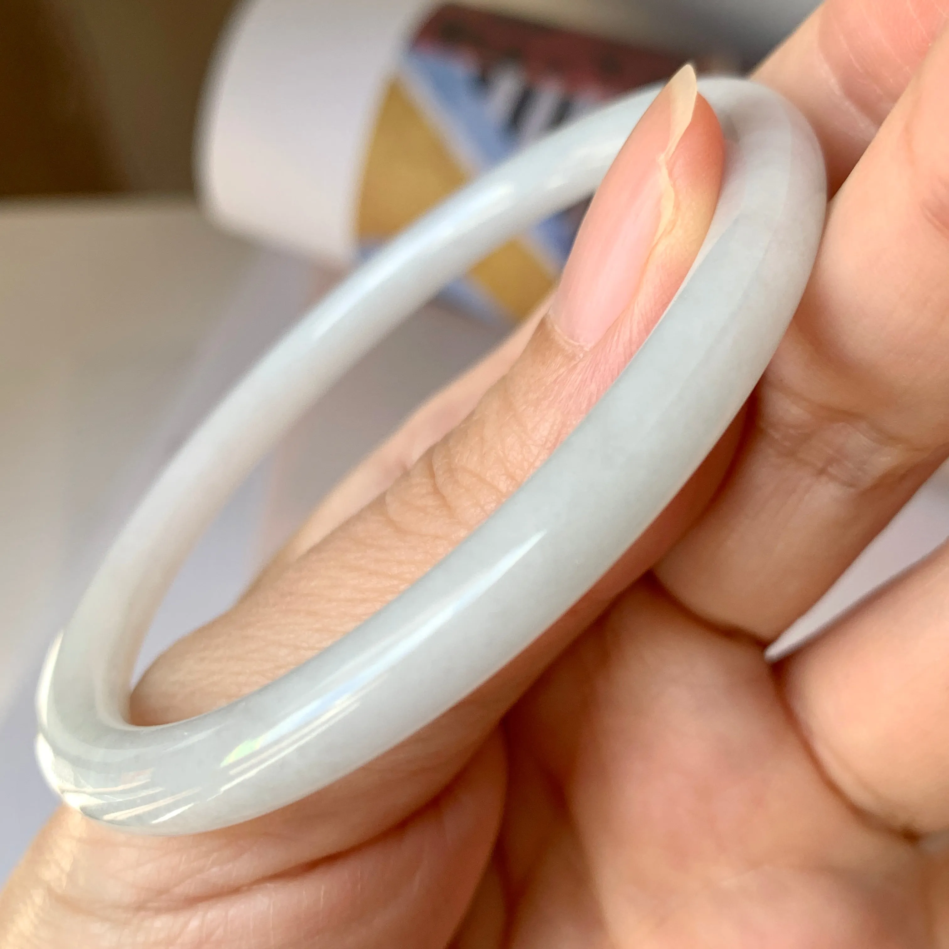 55.1mm A-Grade Natural White Jadeite Traditional Round Bangle No.151969