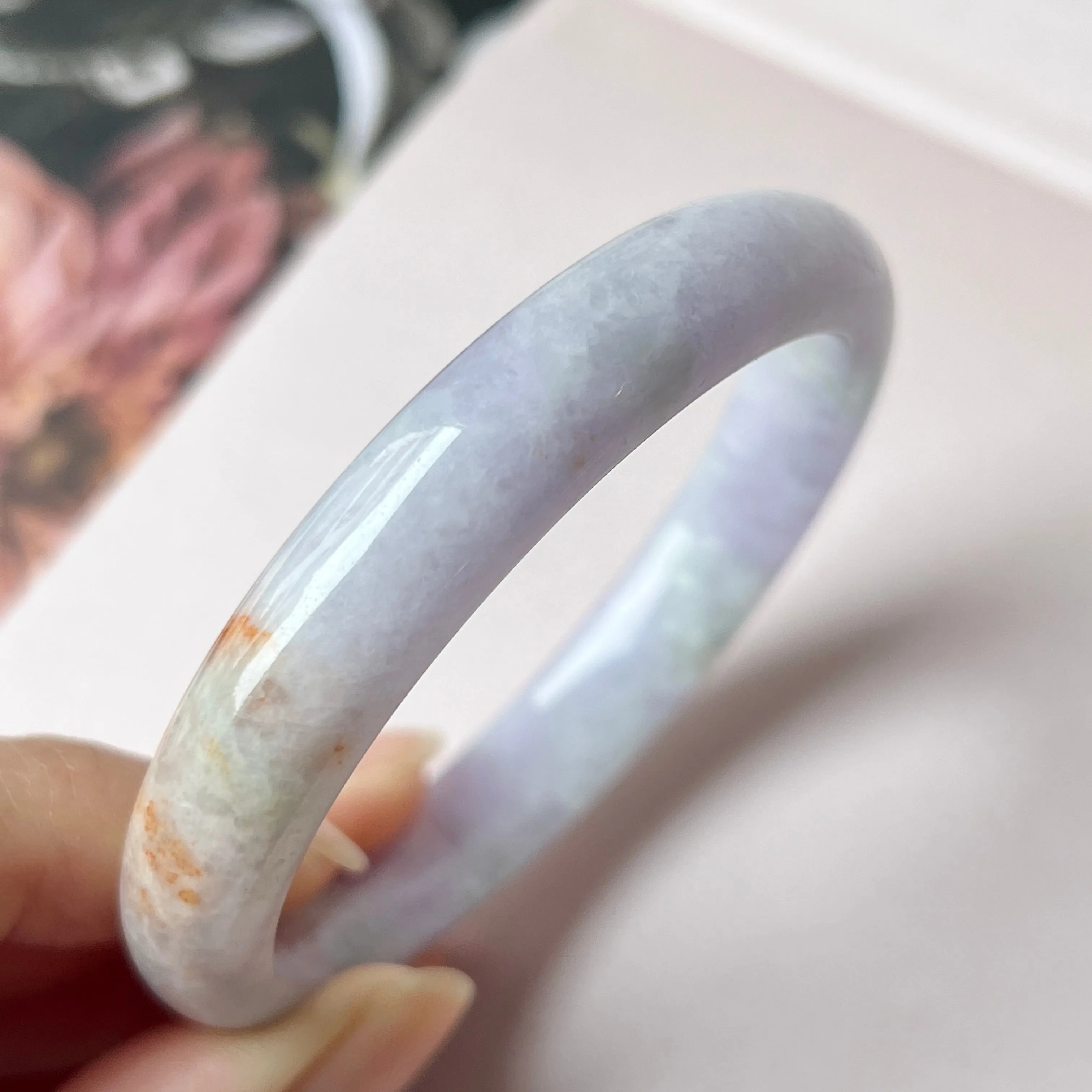 55.3mm A-Grade Natural Lavender Jadeite Modern Round Bangle No.151837