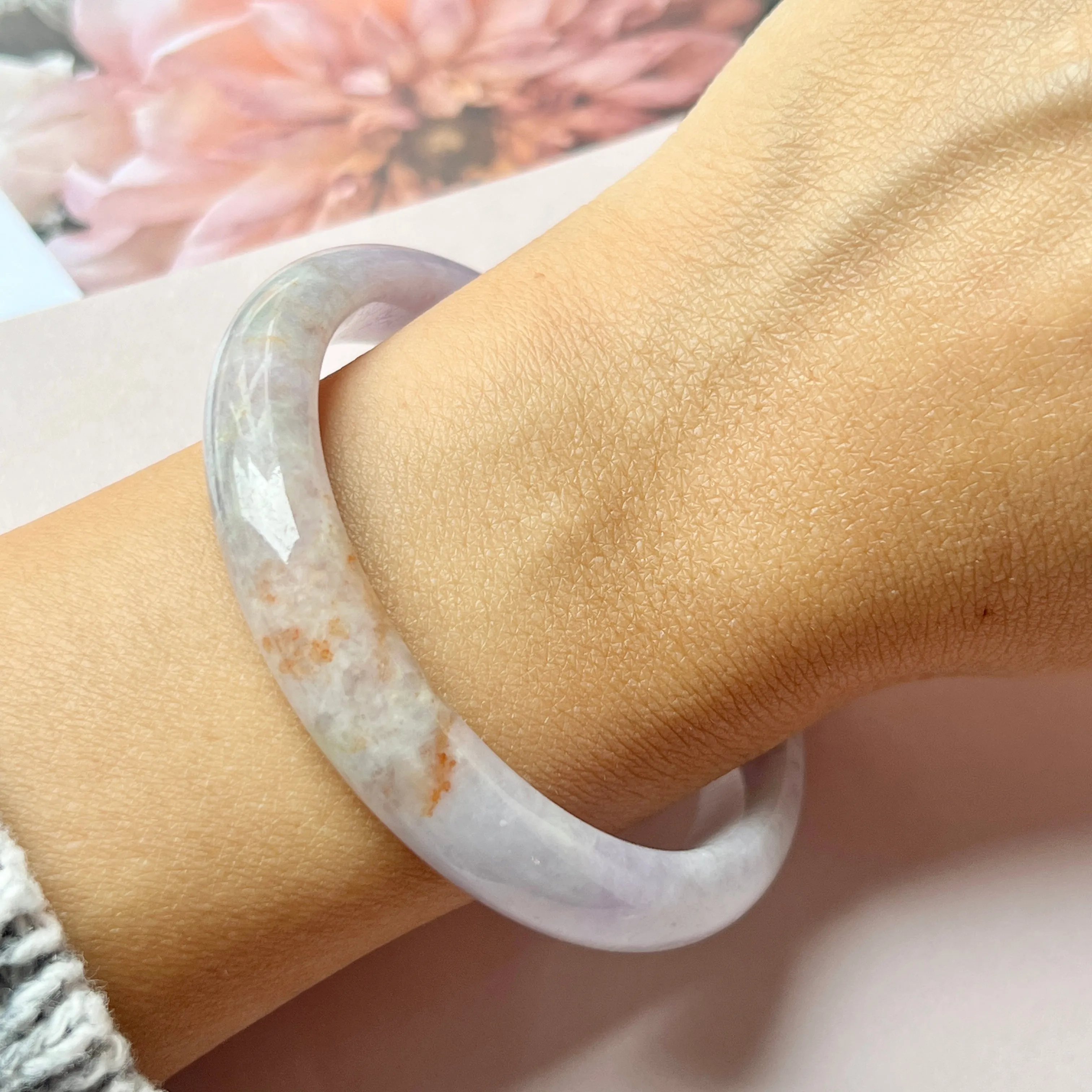 55.3mm A-Grade Natural Lavender Jadeite Modern Round Bangle No.151837