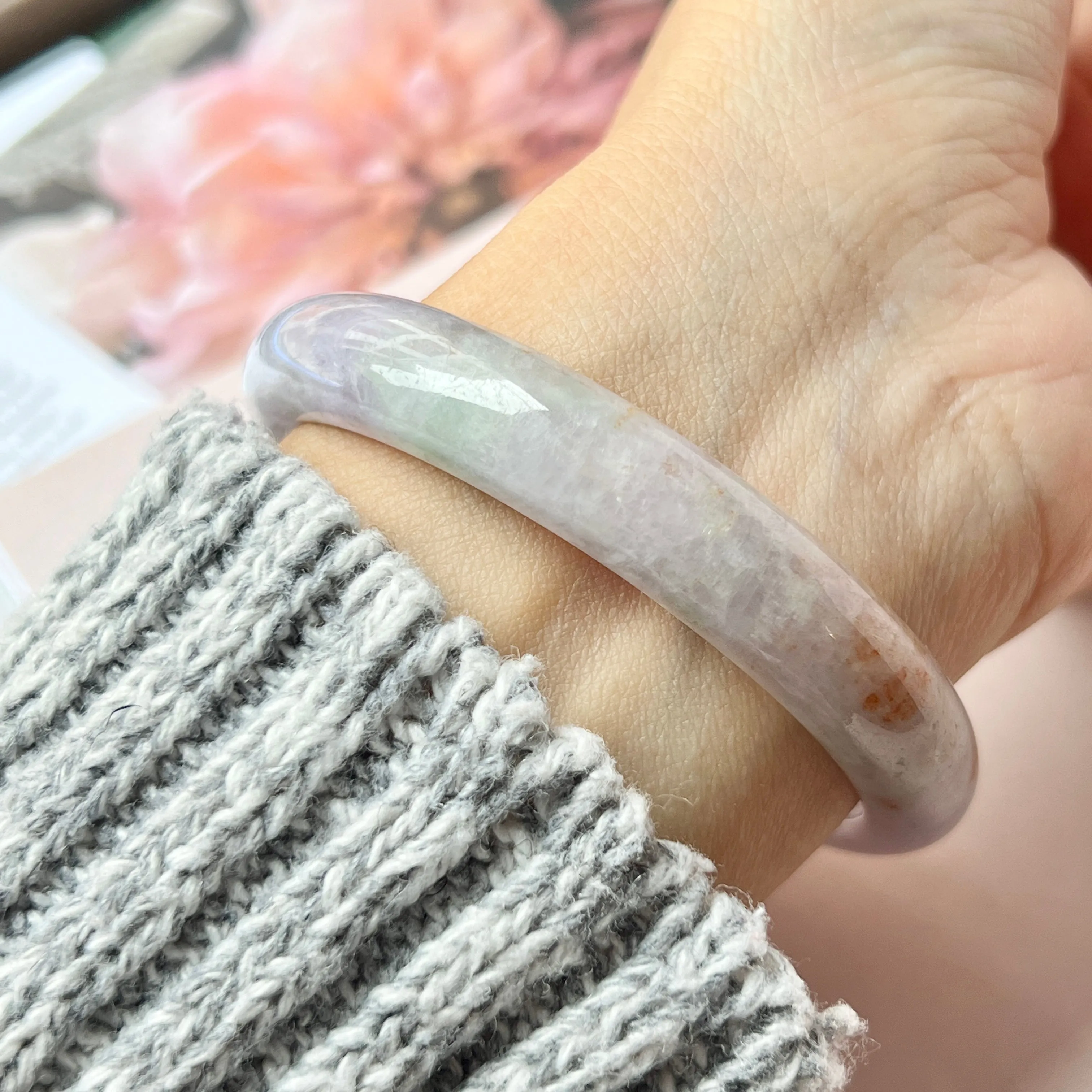 55.3mm A-Grade Natural Lavender Jadeite Modern Round Bangle No.151837