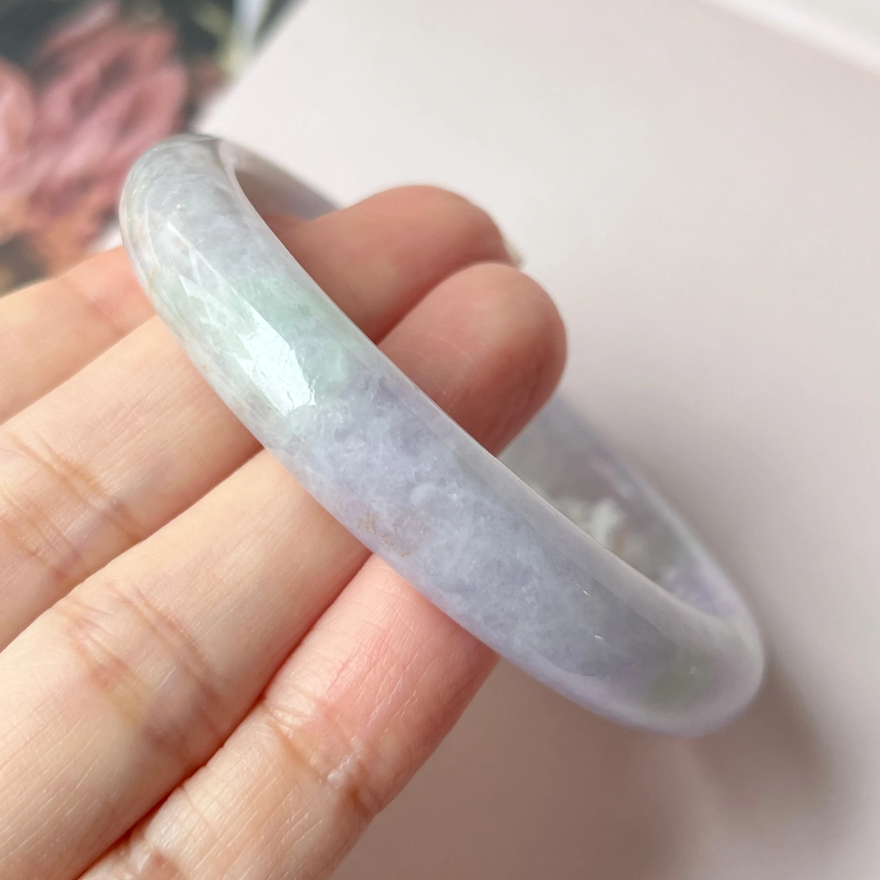 55.3mm A-Grade Natural Lavender Jadeite Modern Round Bangle No.151837