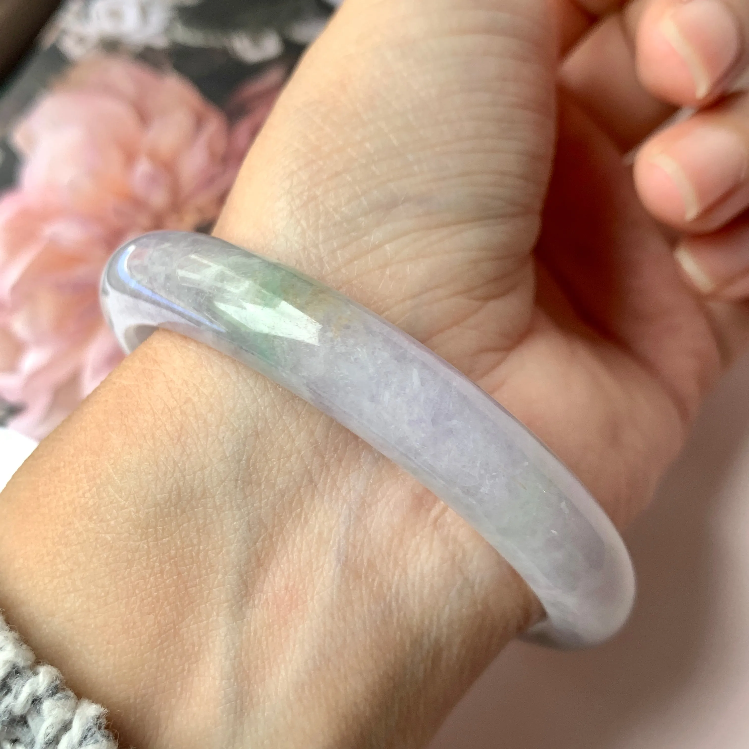 55.4mm A-Grade Natural Lavender Jadeite Modern Round Bangle No.152835