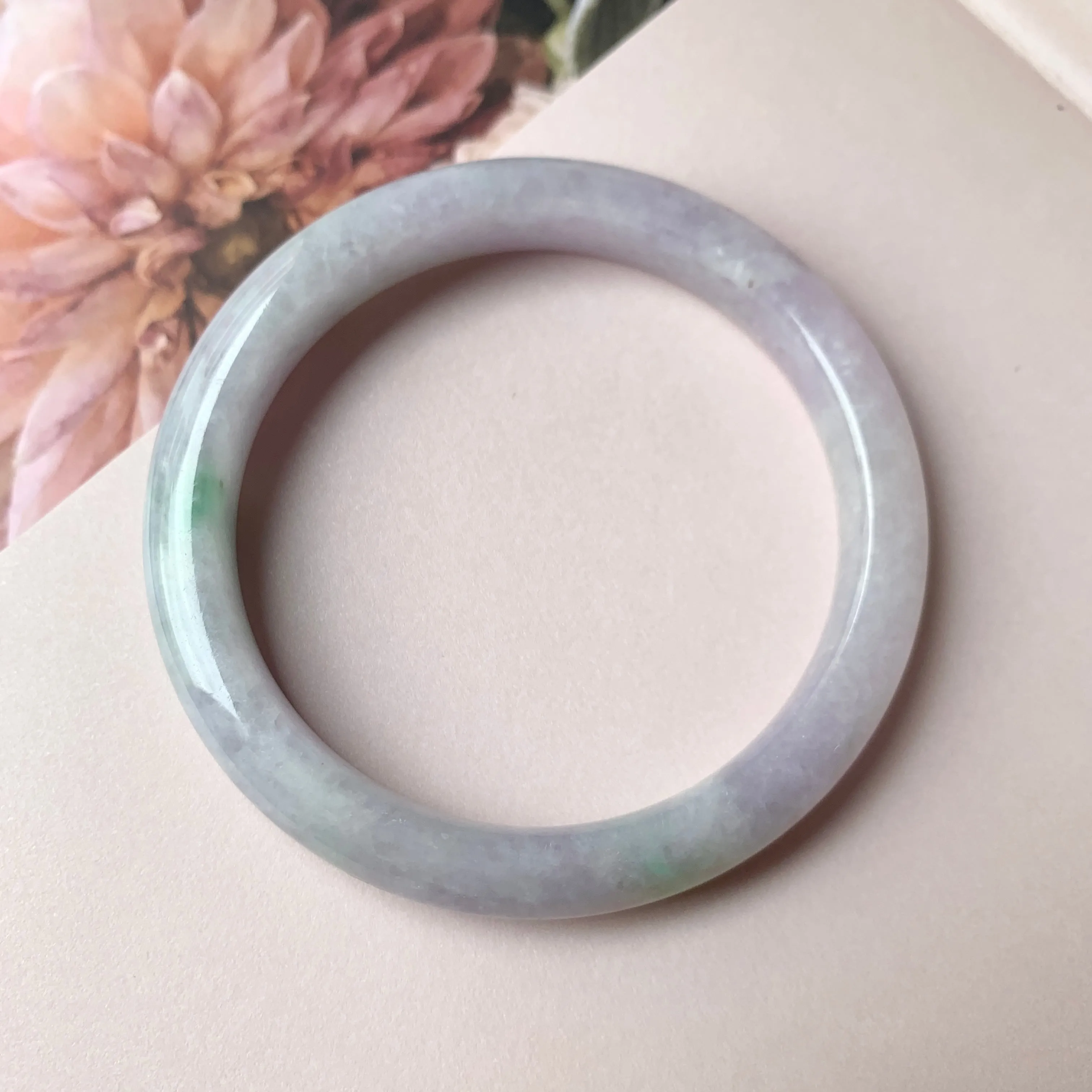 55.4mm A-Grade Natural Lavender Jadeite Modern Round Bangle No.152835