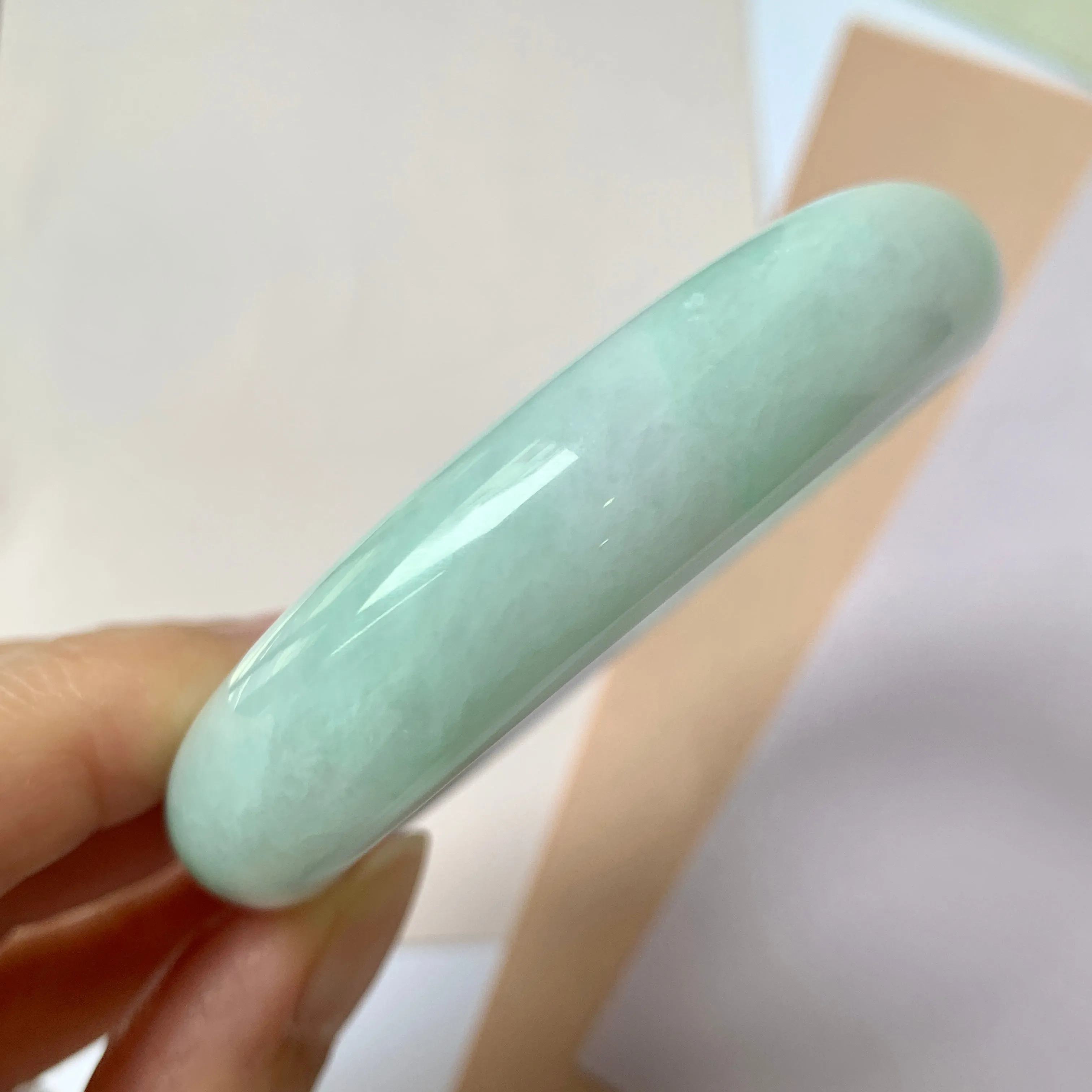 56.1mm A-Grade Natural Lavender Green Jadeite Modern Round Bangle No.151962