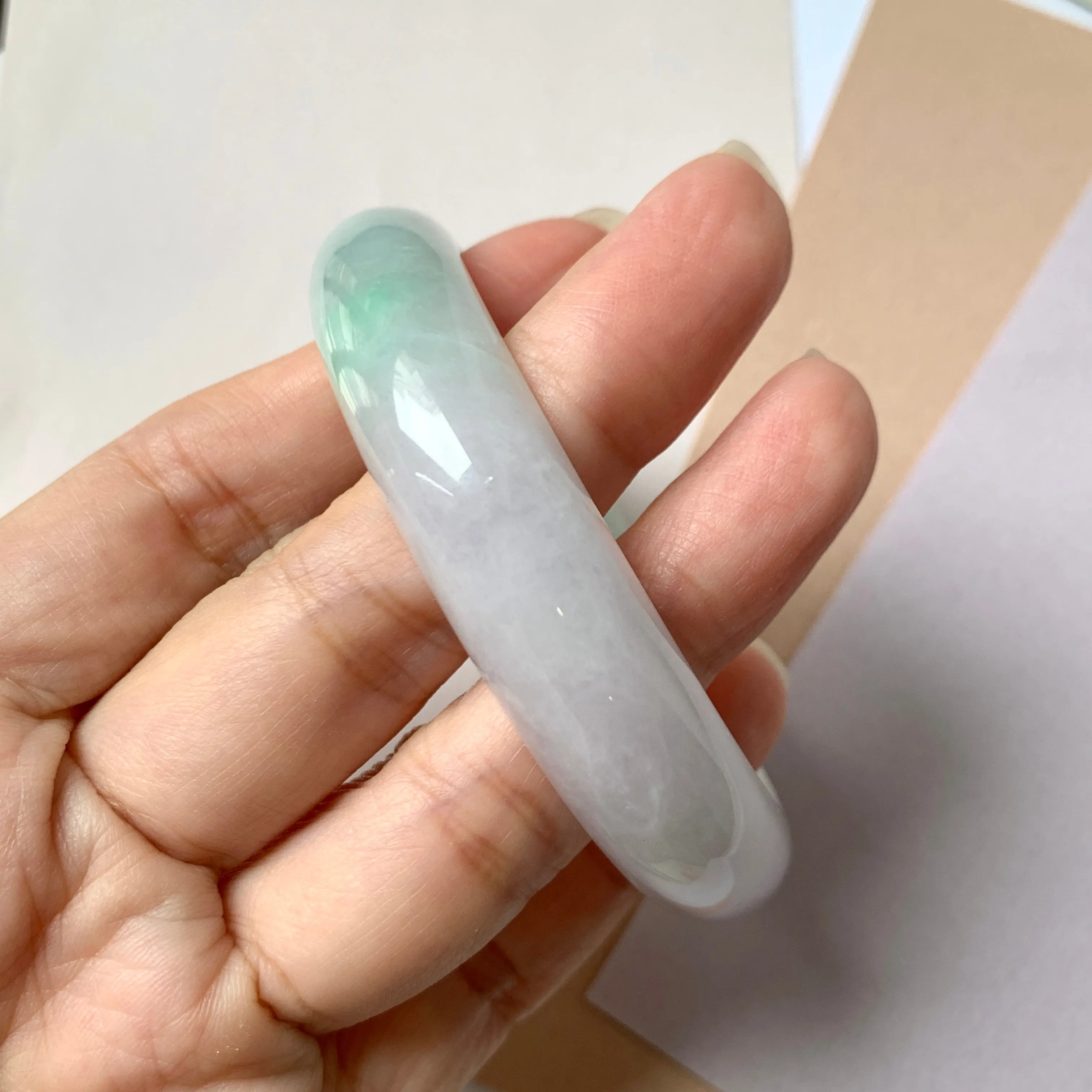 56.1mm A-Grade Natural Lavender Green Jadeite Modern Round Bangle No.151962