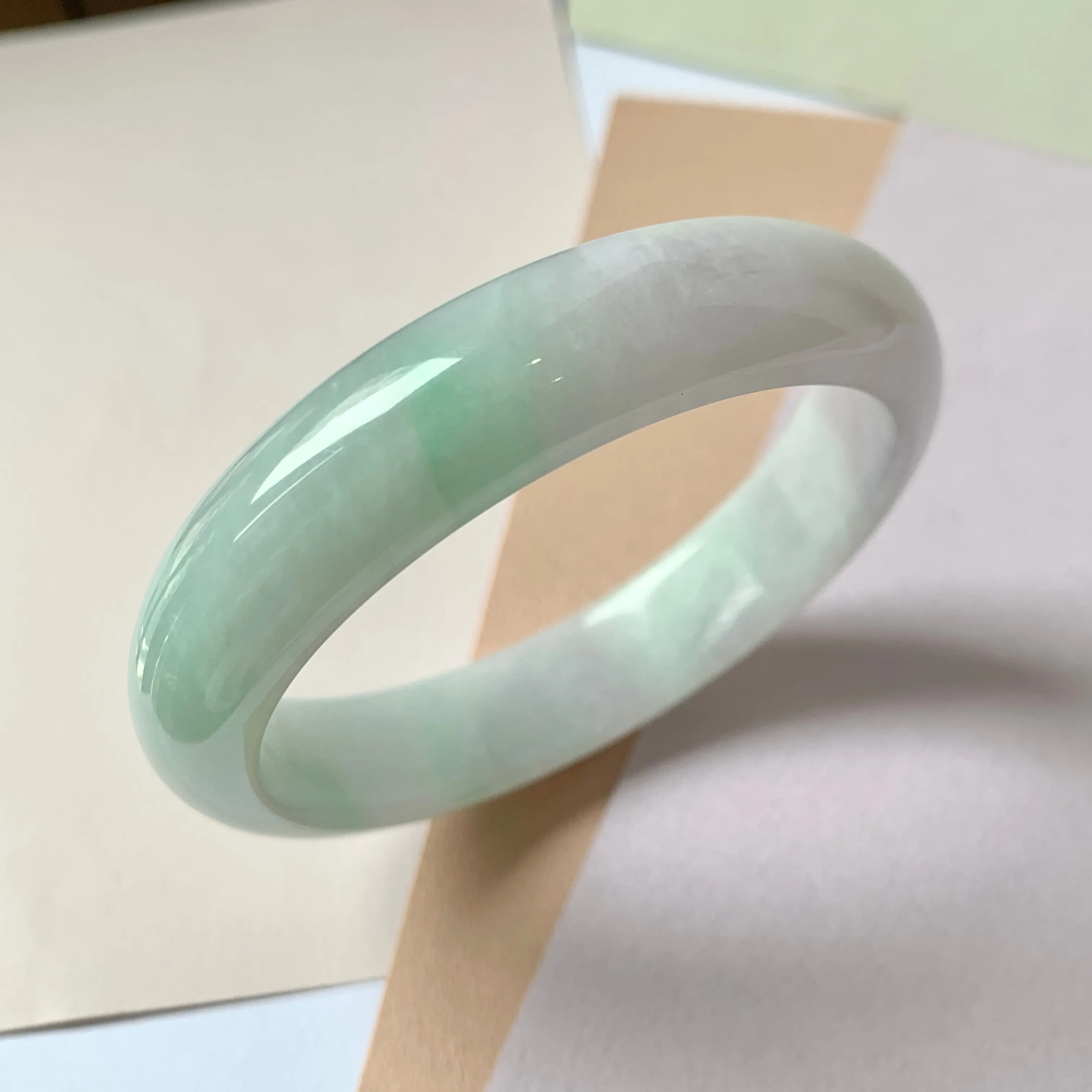 56.1mm A-Grade Natural Lavender Green Jadeite Modern Round Bangle No.151962