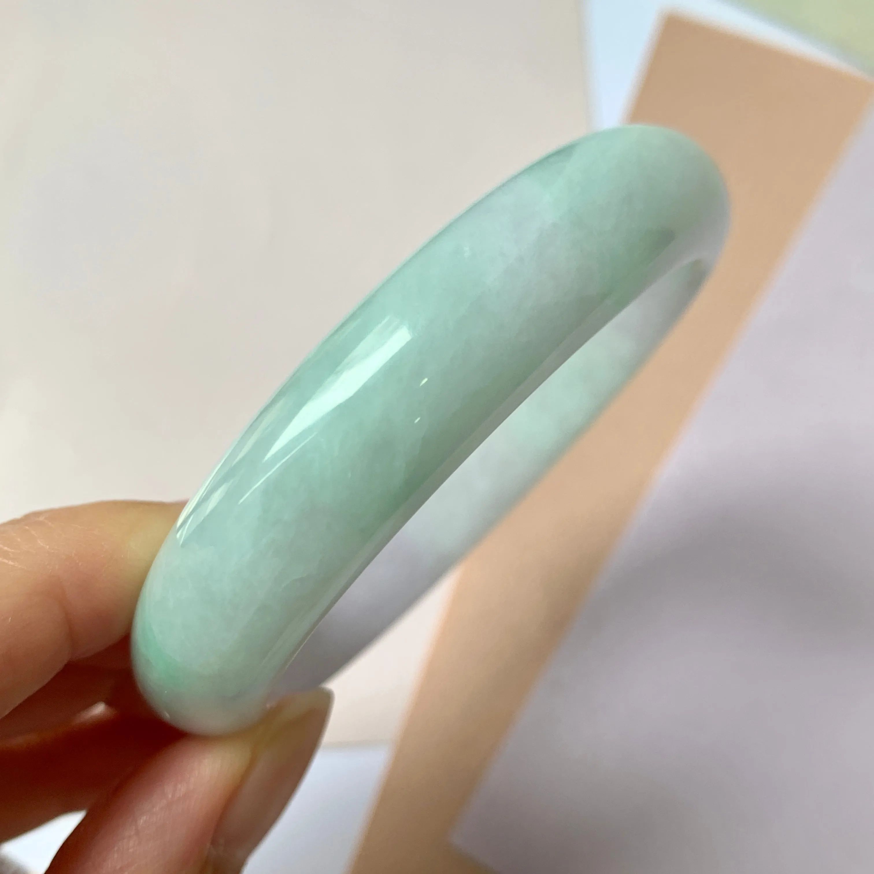 56.1mm A-Grade Natural Lavender Green Jadeite Modern Round Bangle No.151962