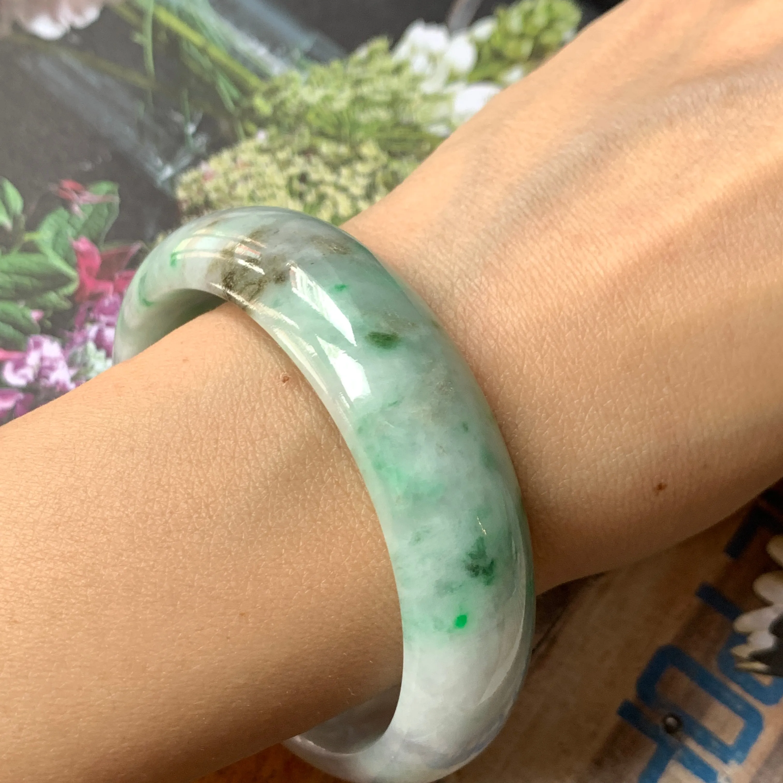 56.4mm A-Grade Natural Jadeite Modern Round Bangle No.151569