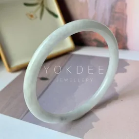 56.7mm A-Grade Natural Greyish White Jadeite Traditional Round Bangle No.151911