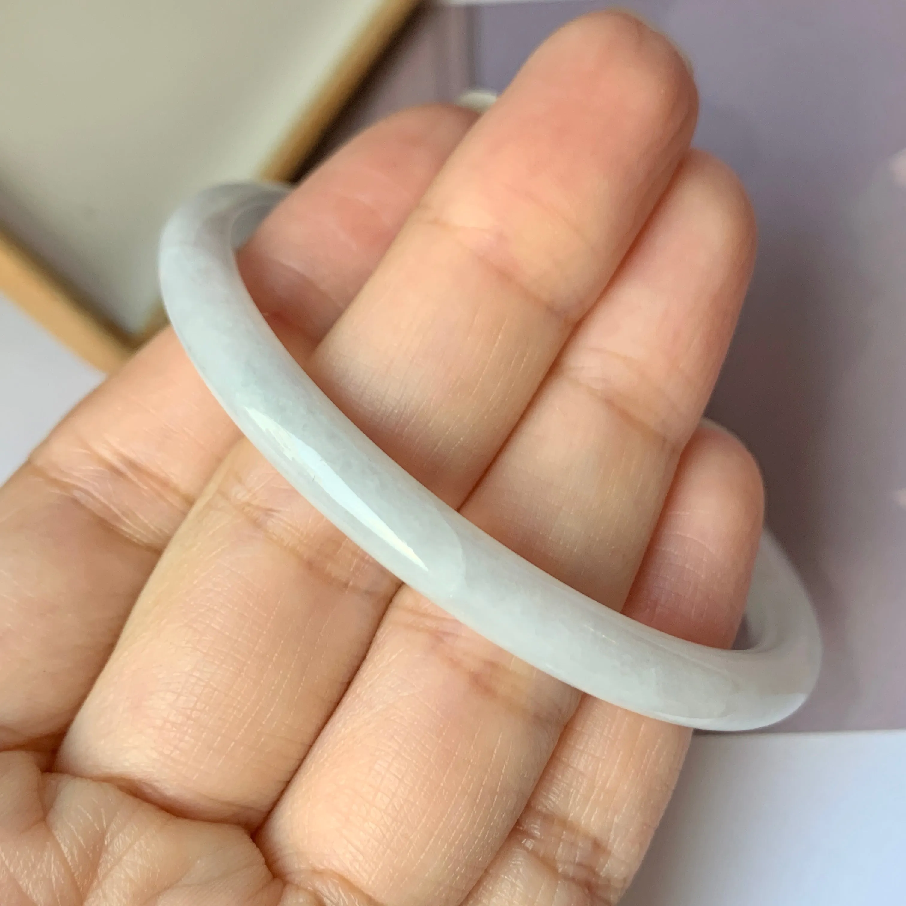 56.7mm A-Grade Natural Greyish White Jadeite Traditional Round Bangle No.151911