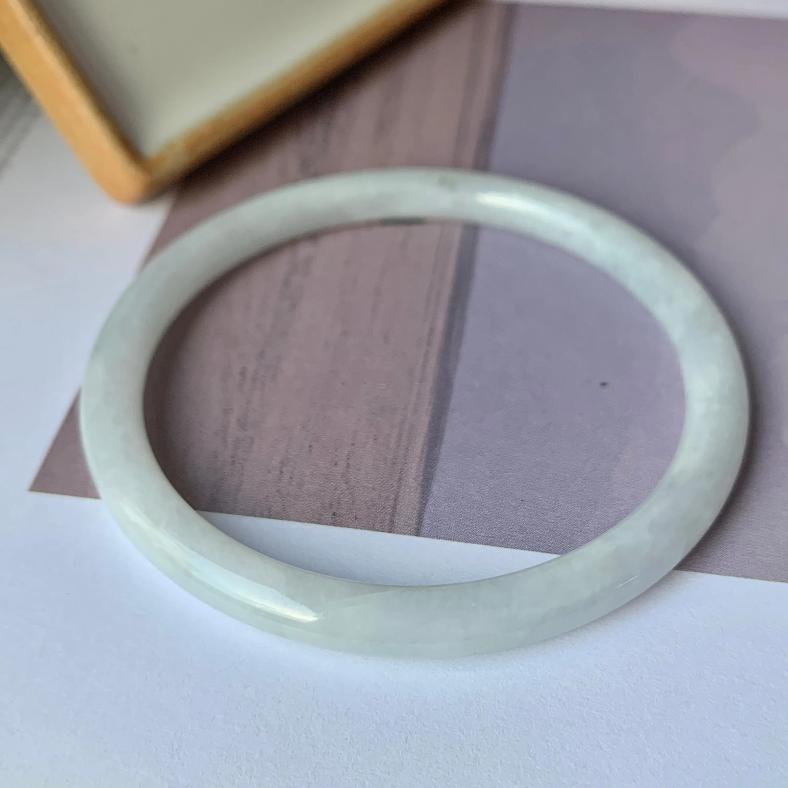 56.7mm A-Grade Natural Greyish White Jadeite Traditional Round Bangle No.151911