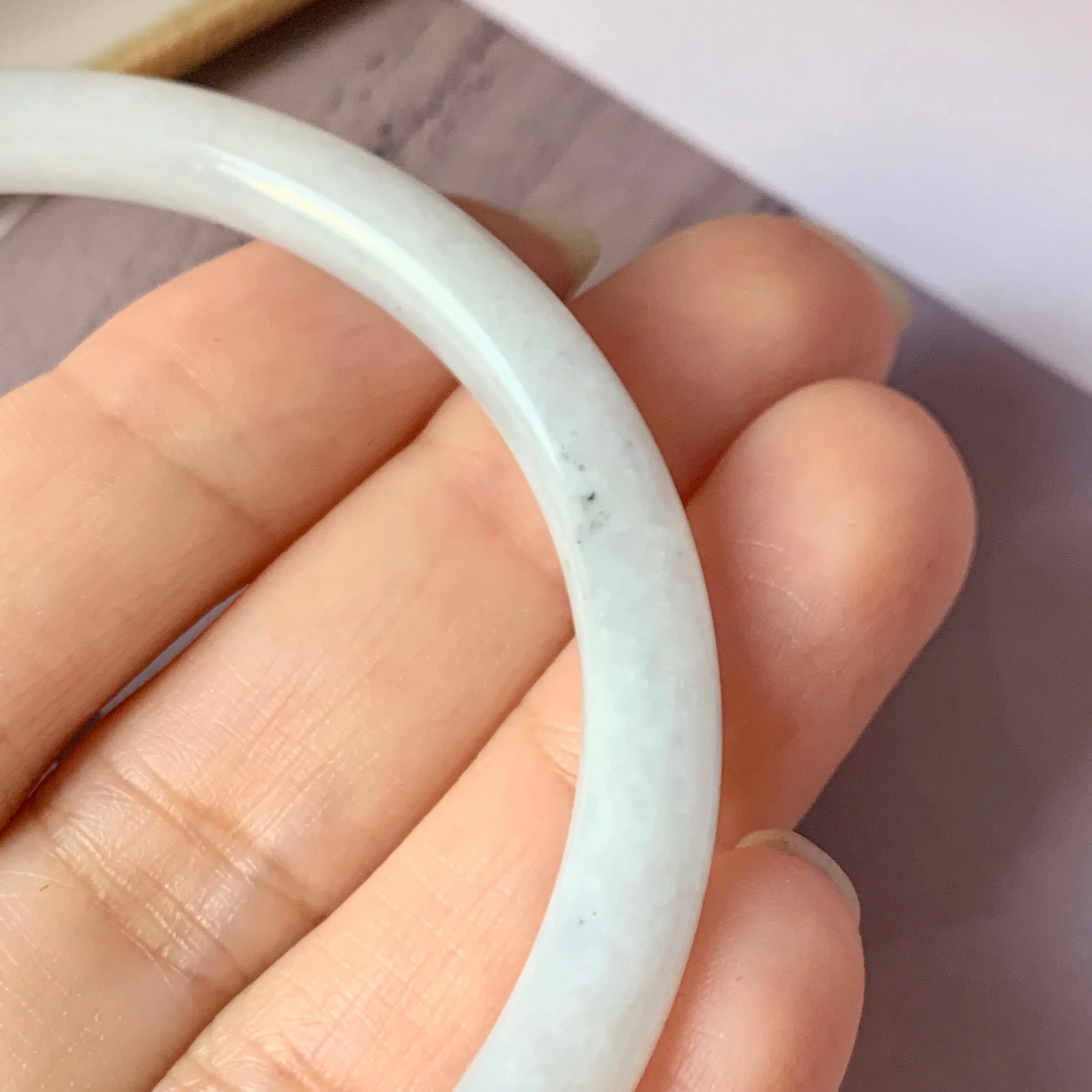 56.7mm A-Grade Natural Greyish White Jadeite Traditional Round Bangle No.151911