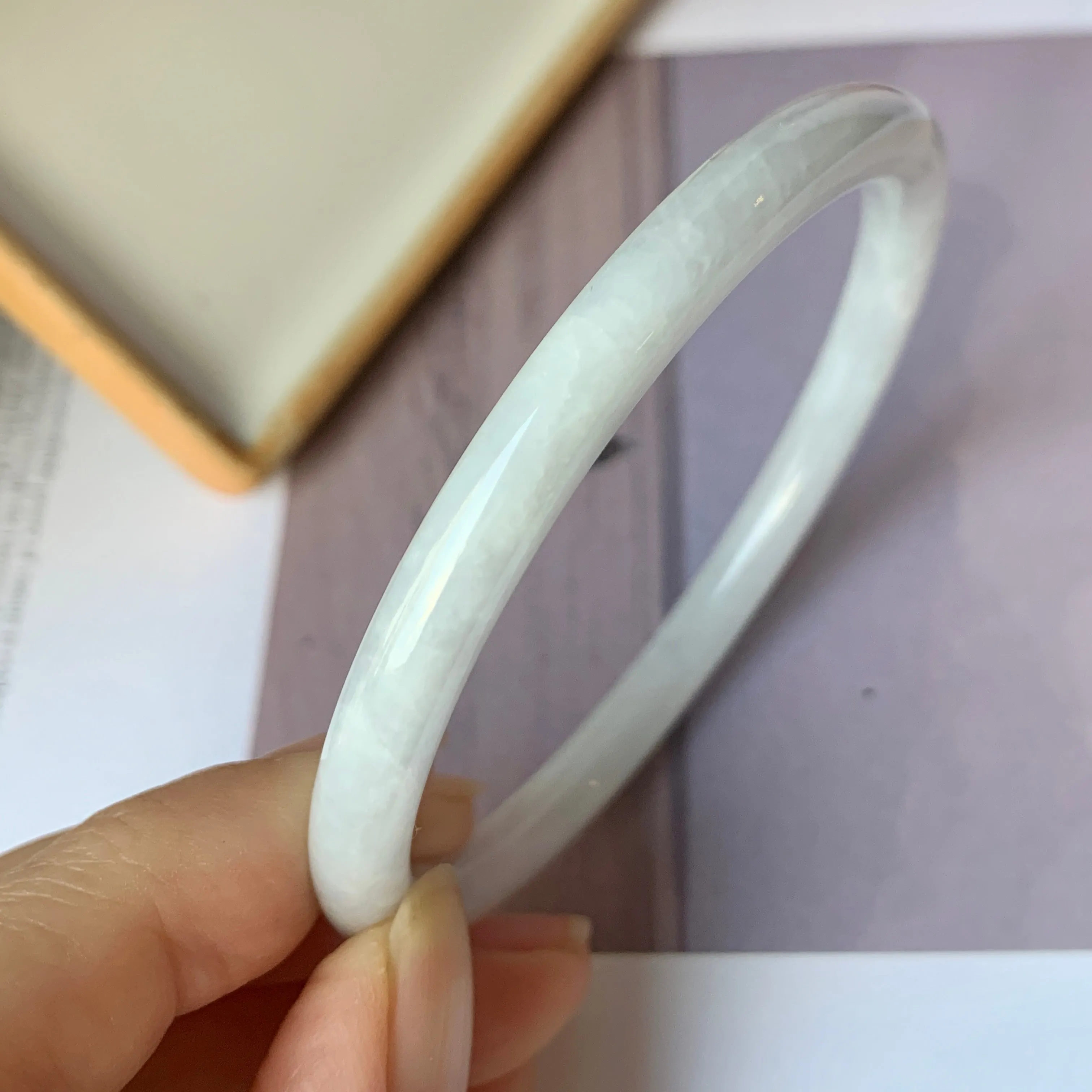 56.7mm A-Grade Natural Greyish White Jadeite Traditional Round Bangle No.151911