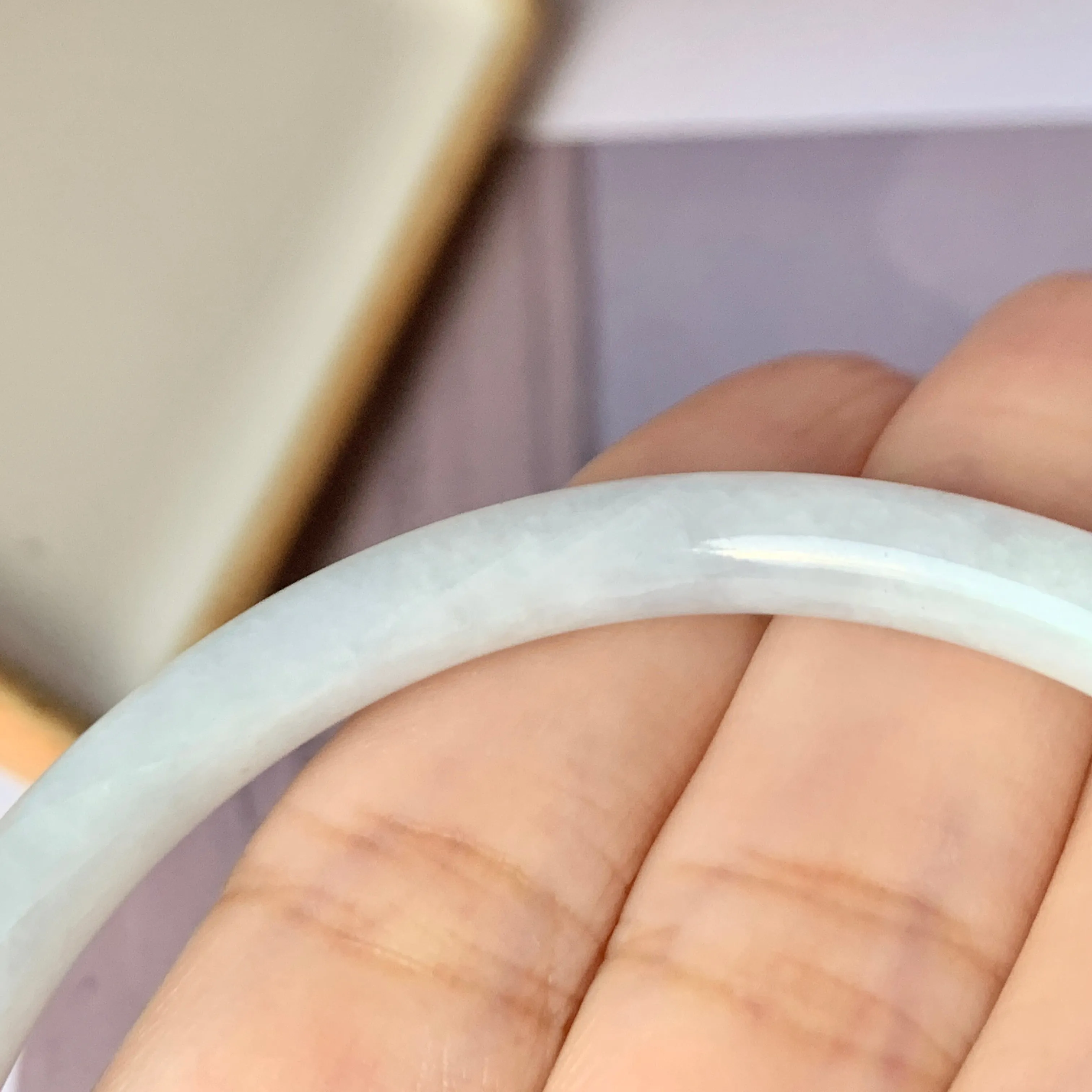 56.7mm A-Grade Natural Greyish White Jadeite Traditional Round Bangle No.151911