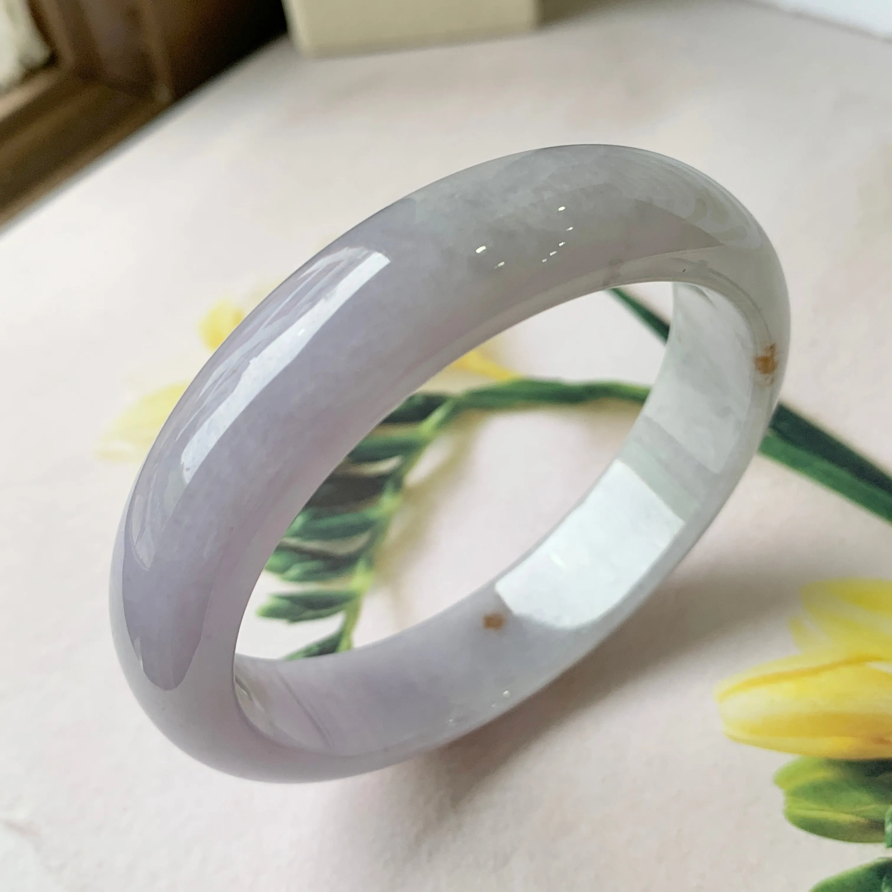 57.6mm A-Grade Natural Lavender Jadeite Modern Round Bangle No.151859