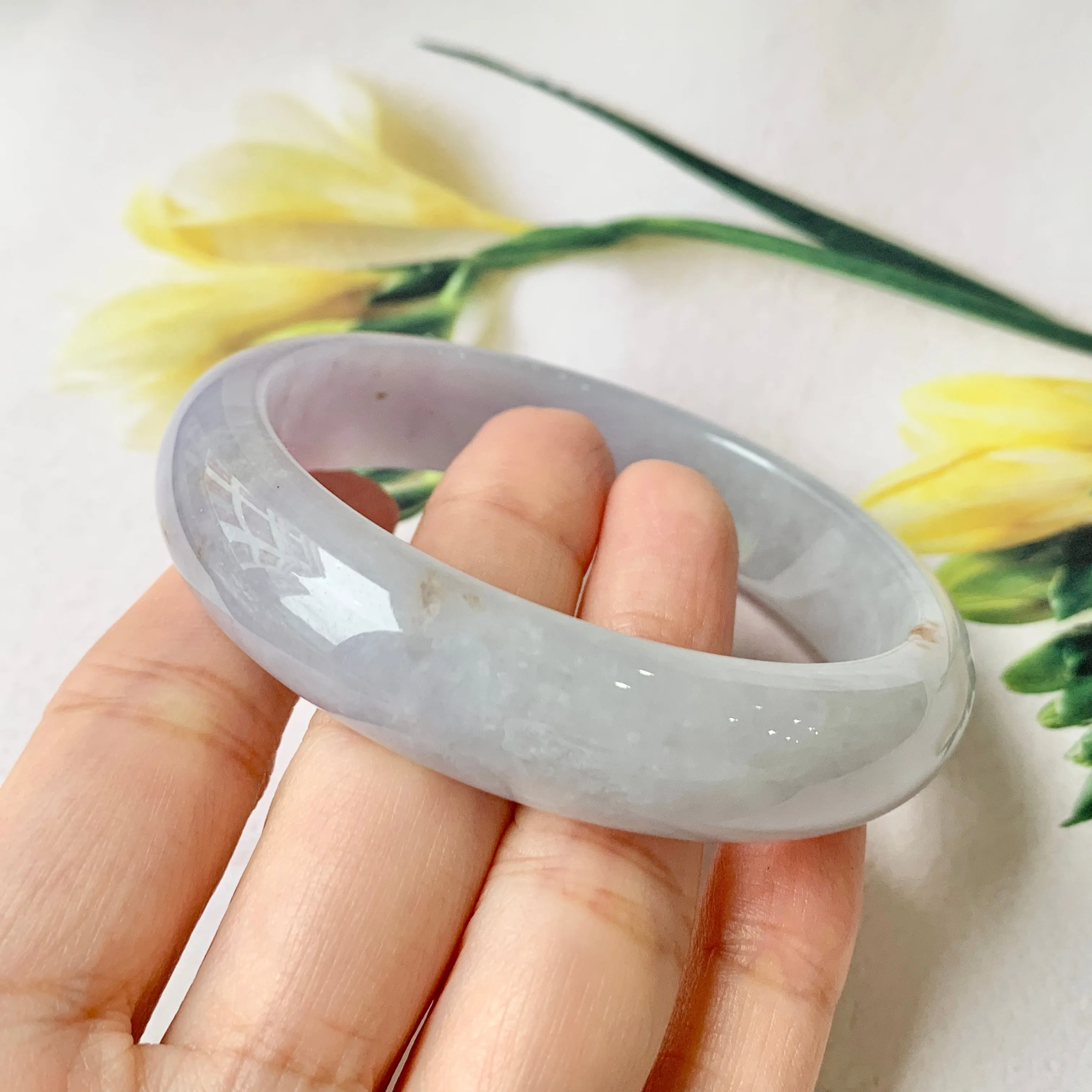 57.6mm A-Grade Natural Lavender Jadeite Modern Round Bangle No.151859