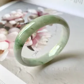 57.9mm A-Grade Natural Floral Jadeite Modern Round Bangle No.330033