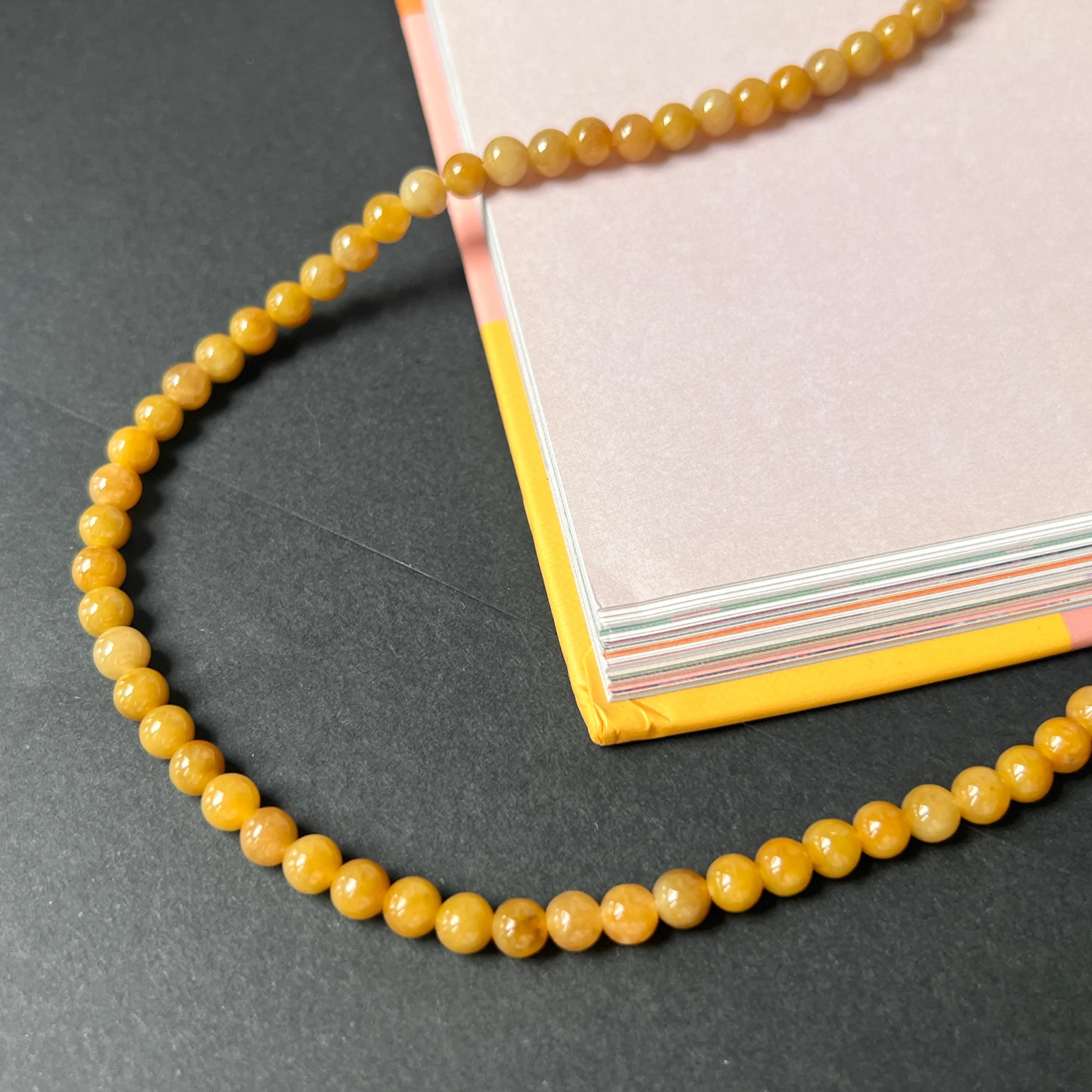 5.8mm A-Grade Natural Yellow Jadeite Bead Necklace No.190166