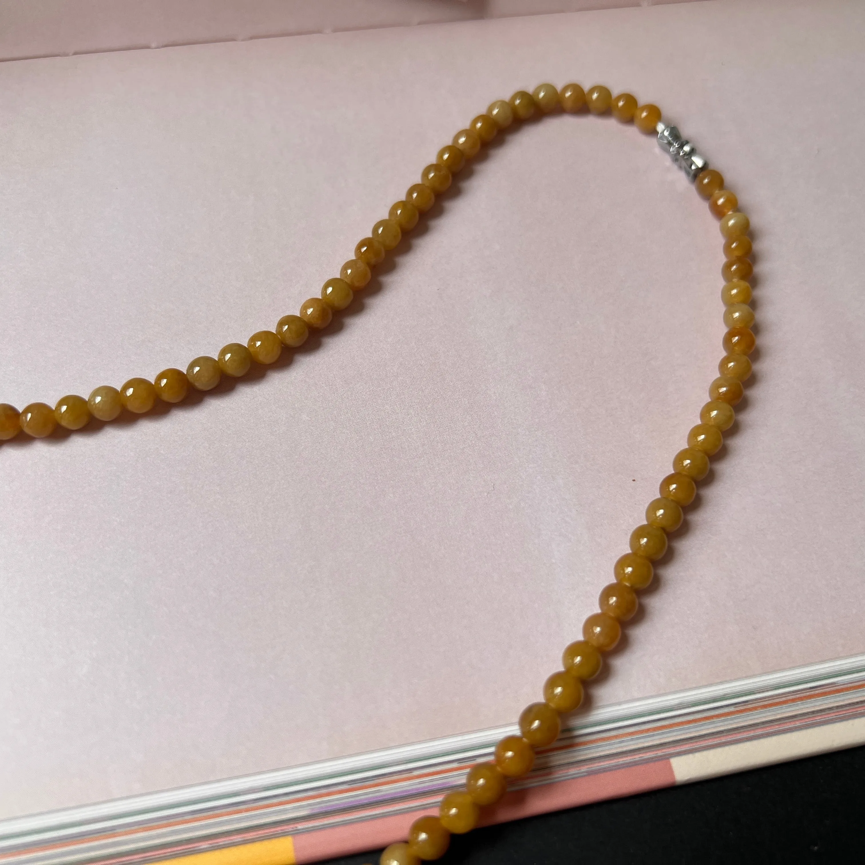 5.8mm A-Grade Natural Yellow Jadeite Bead Necklace No.190166