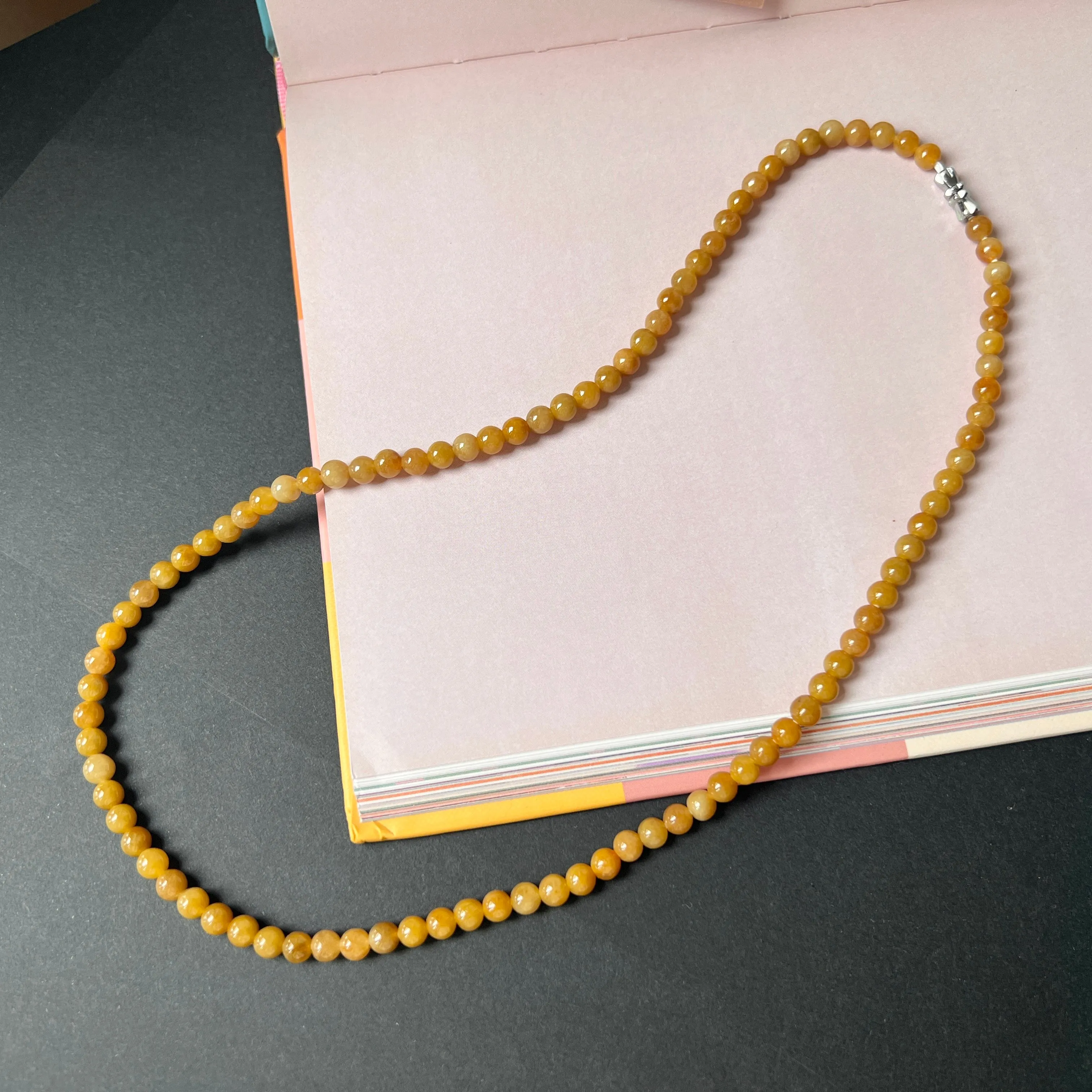 5.8mm A-Grade Natural Yellow Jadeite Bead Necklace No.190166