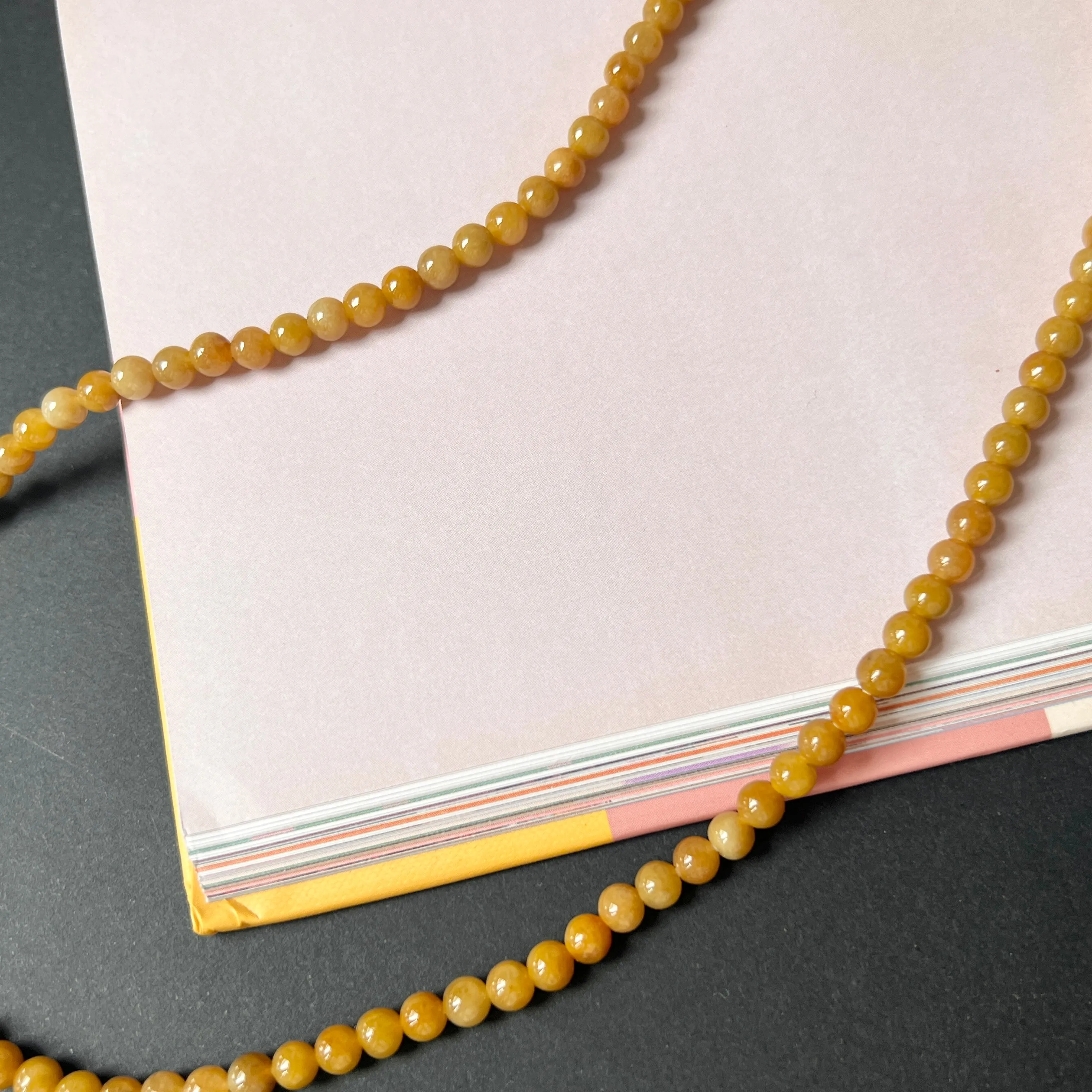 5.8mm A-Grade Natural Yellow Jadeite Bead Necklace No.190166