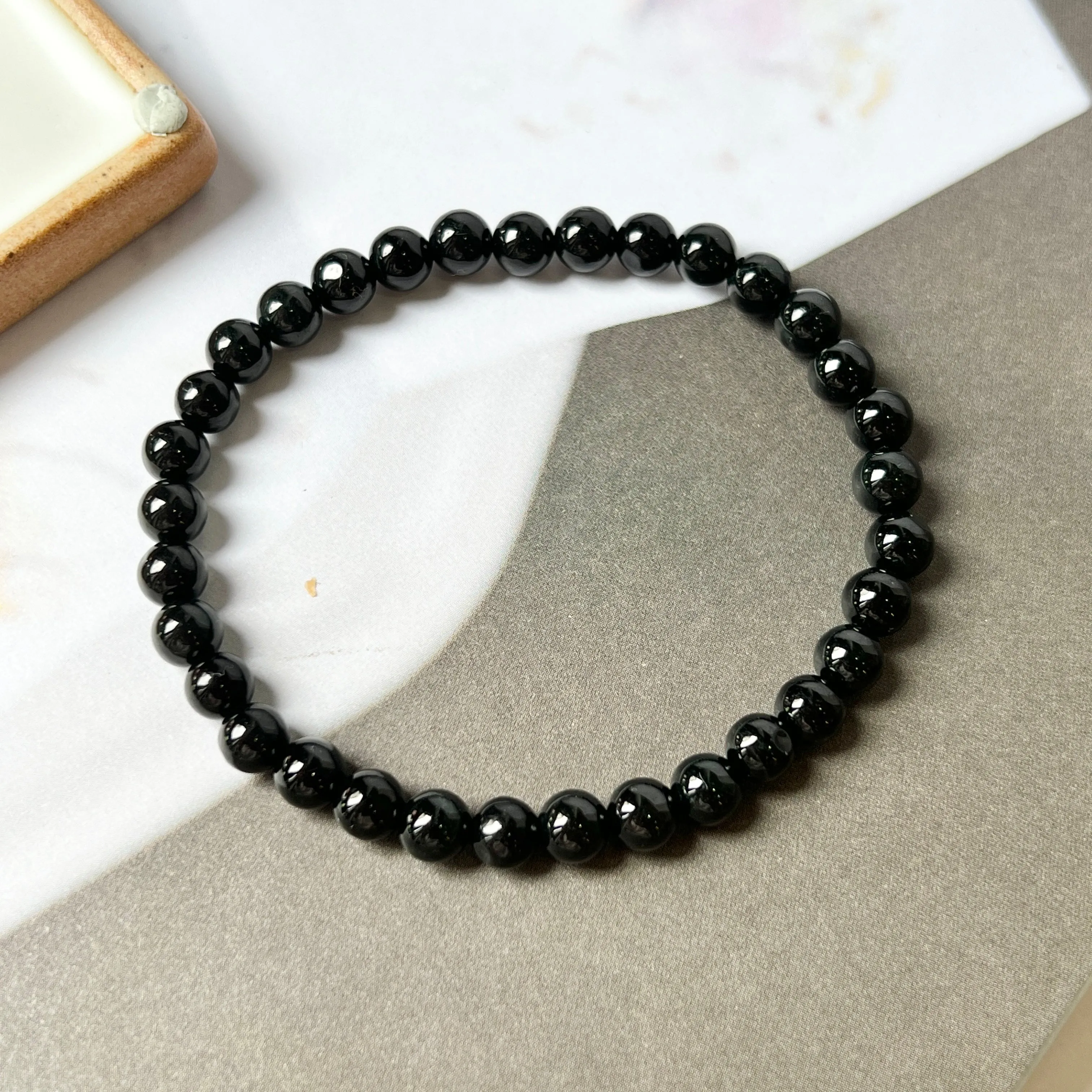 6.1mm A-Grade Natural Omphacite Jadeite Beaded Bracelet No.190382