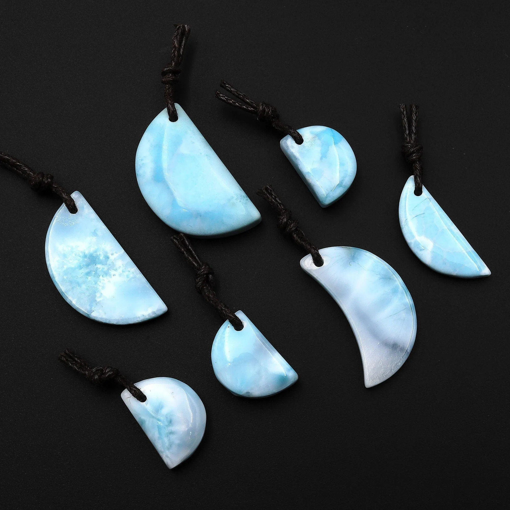 7 Natural Blue Larimar Moon Pendants Drilled Genuine Real Blue Larimar Gemstone Focal Beads P0178