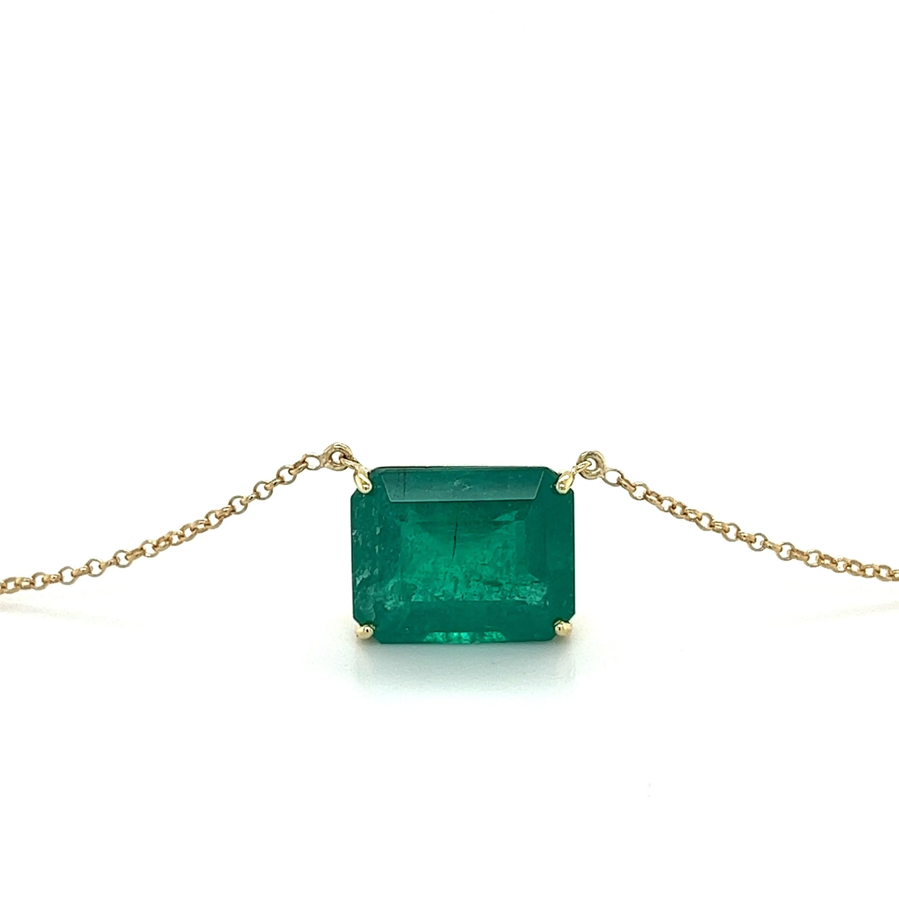 8.67 Carat VIVID Green Colombian Emerald Solitaire Pendant Necklace in 18K Gold