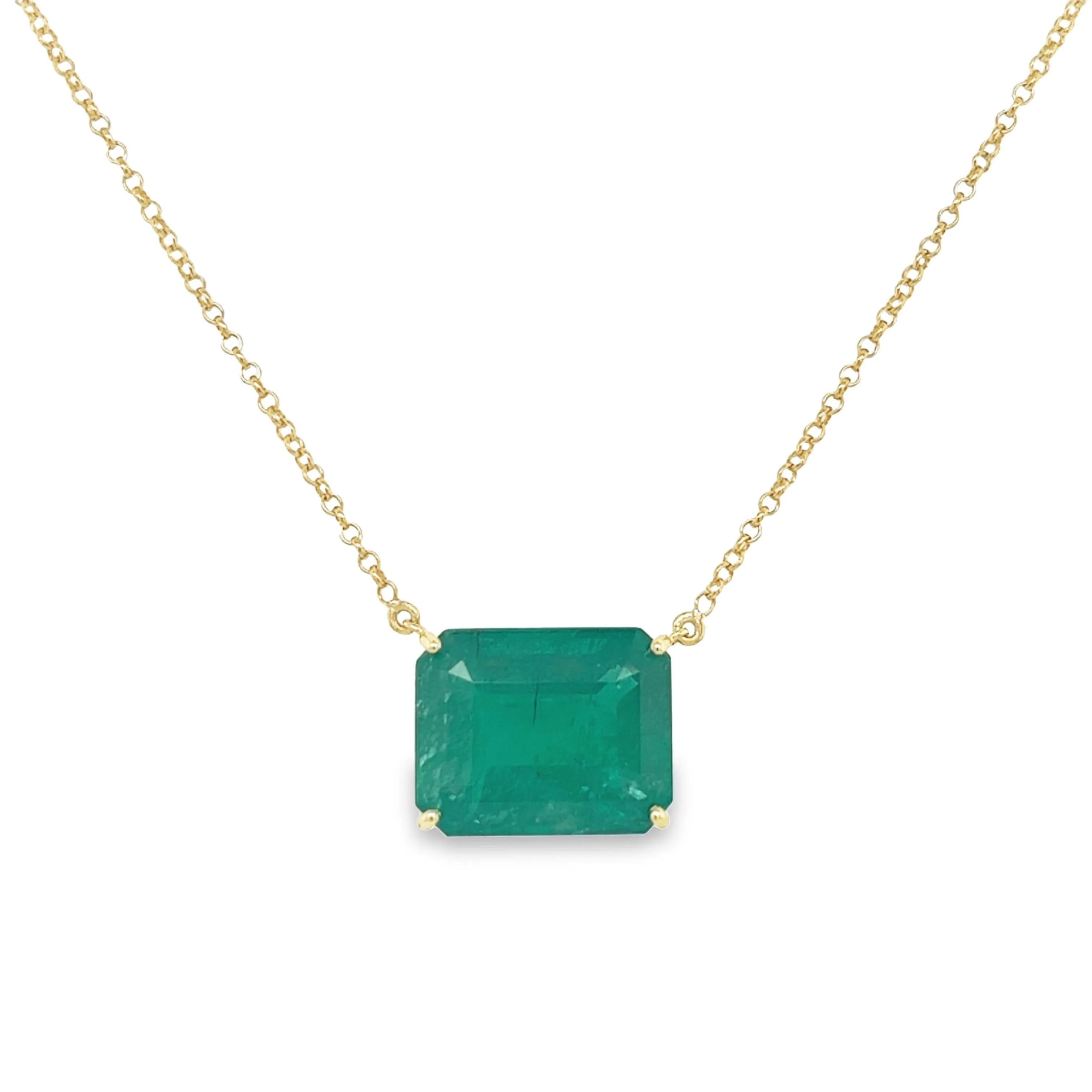 8.67 Carat VIVID Green Colombian Emerald Solitaire Pendant Necklace in 18K Gold