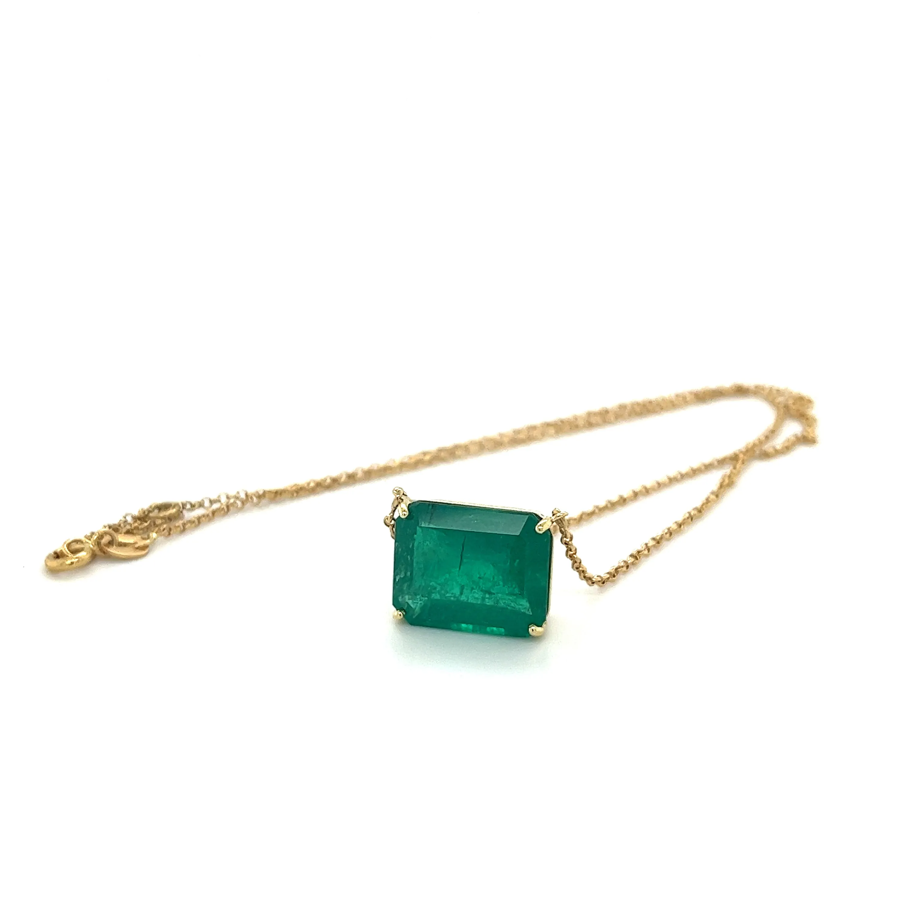 8.67 Carat VIVID Green Colombian Emerald Solitaire Pendant Necklace in 18K Gold