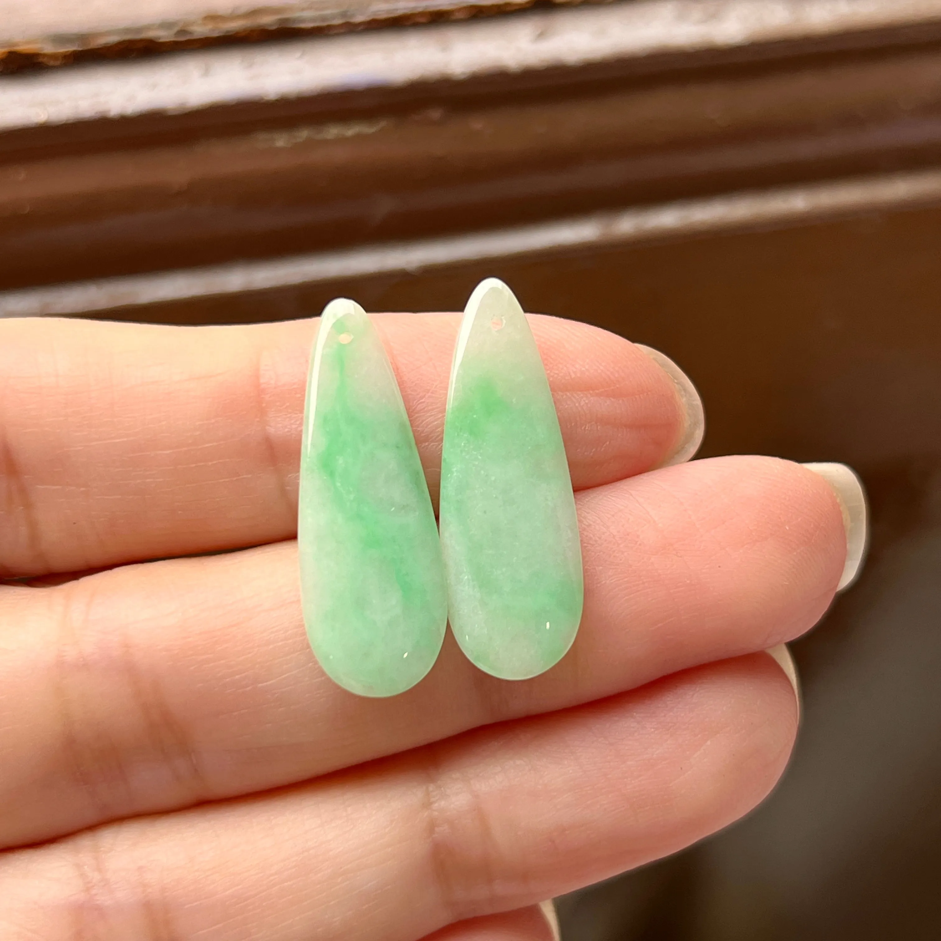 8.7cts A-Grade Natural Moss on Snow Jadeite Pear Shaped Pair No.180685