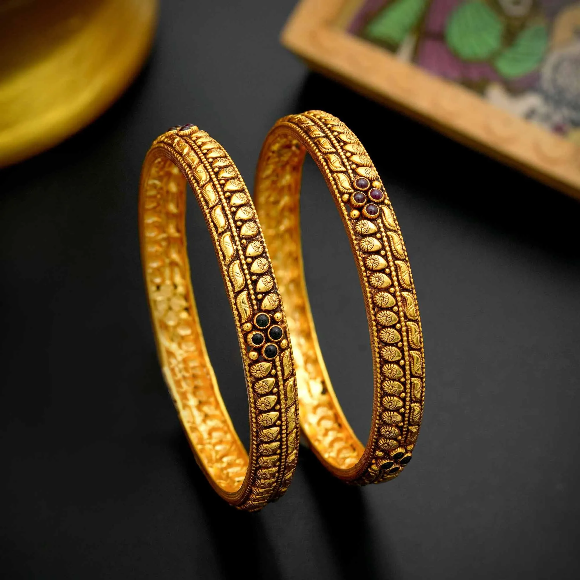 92.5 Silver Nagas Antique Bridal Bangle With Gold Polish