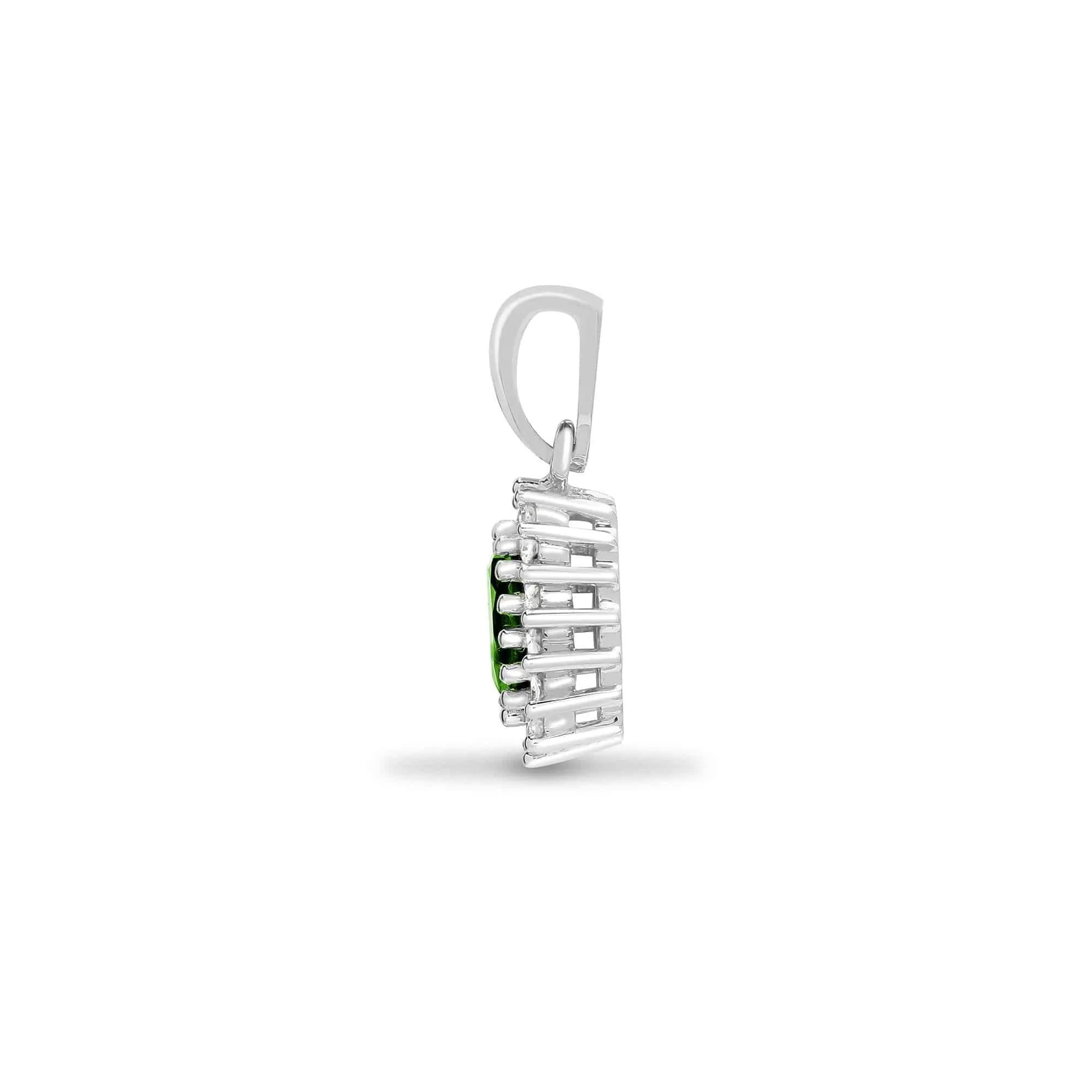 9ct White Gold Diamond And Emerald Pendant