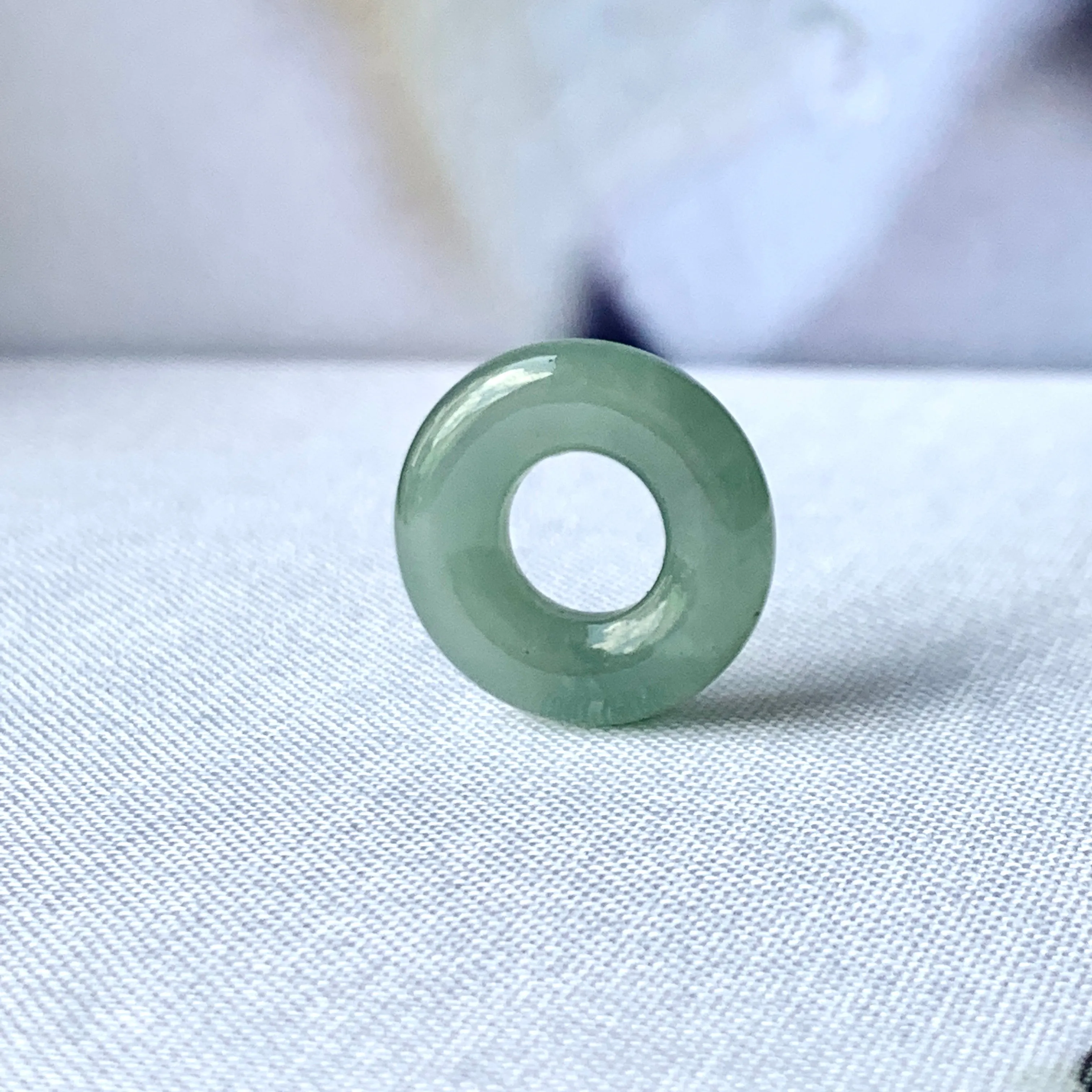 A-Grade Natural Bluish Green Jadeite Bagel on Infinity Silk Cord Bracelet No.190416