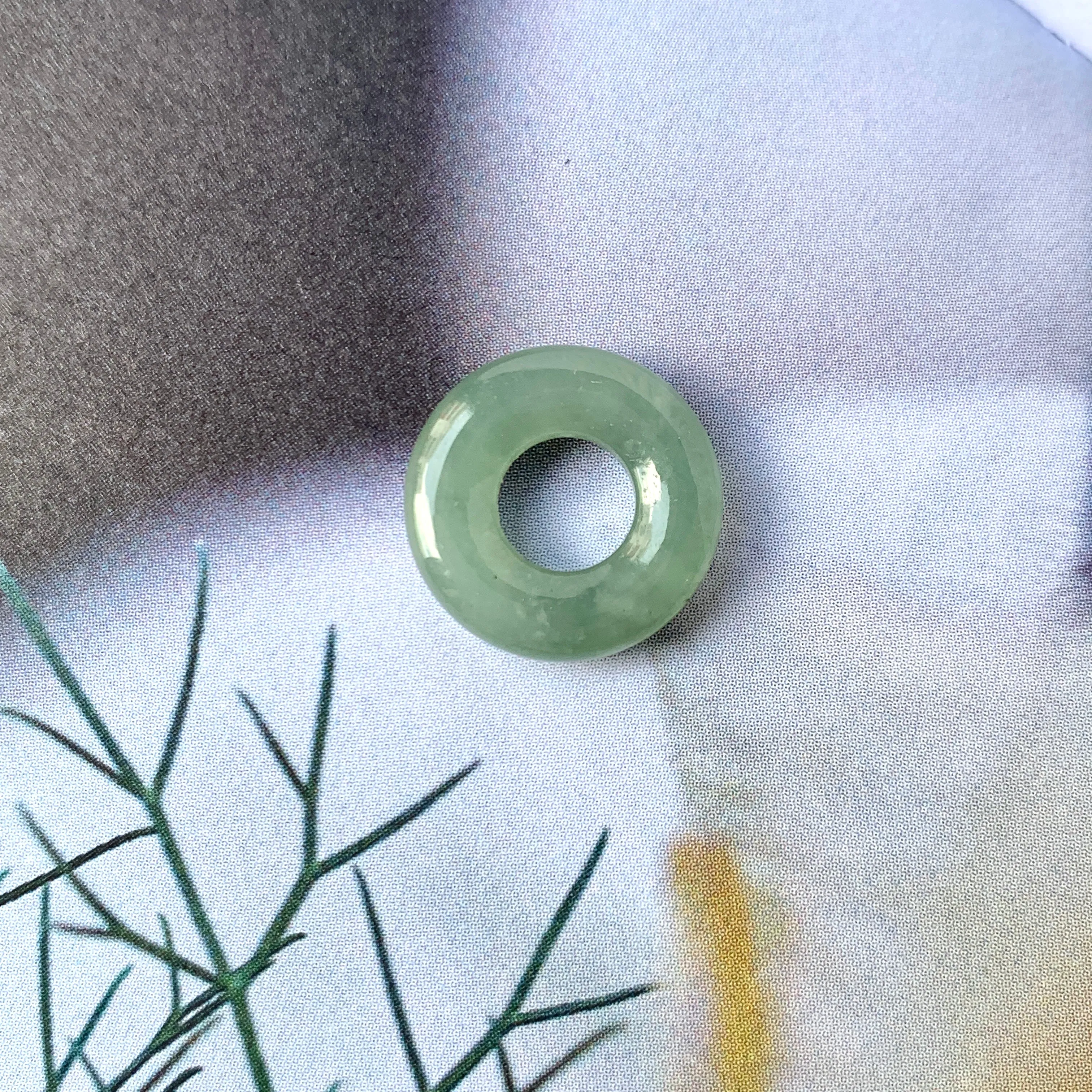 A-Grade Natural Bluish Green Jadeite Bagel on Infinity Silk Cord Bracelet No.190416