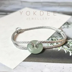 A-Grade Natural Bluish Green Jadeite Bagel on Infinity Silk Cord Bracelet No.190416