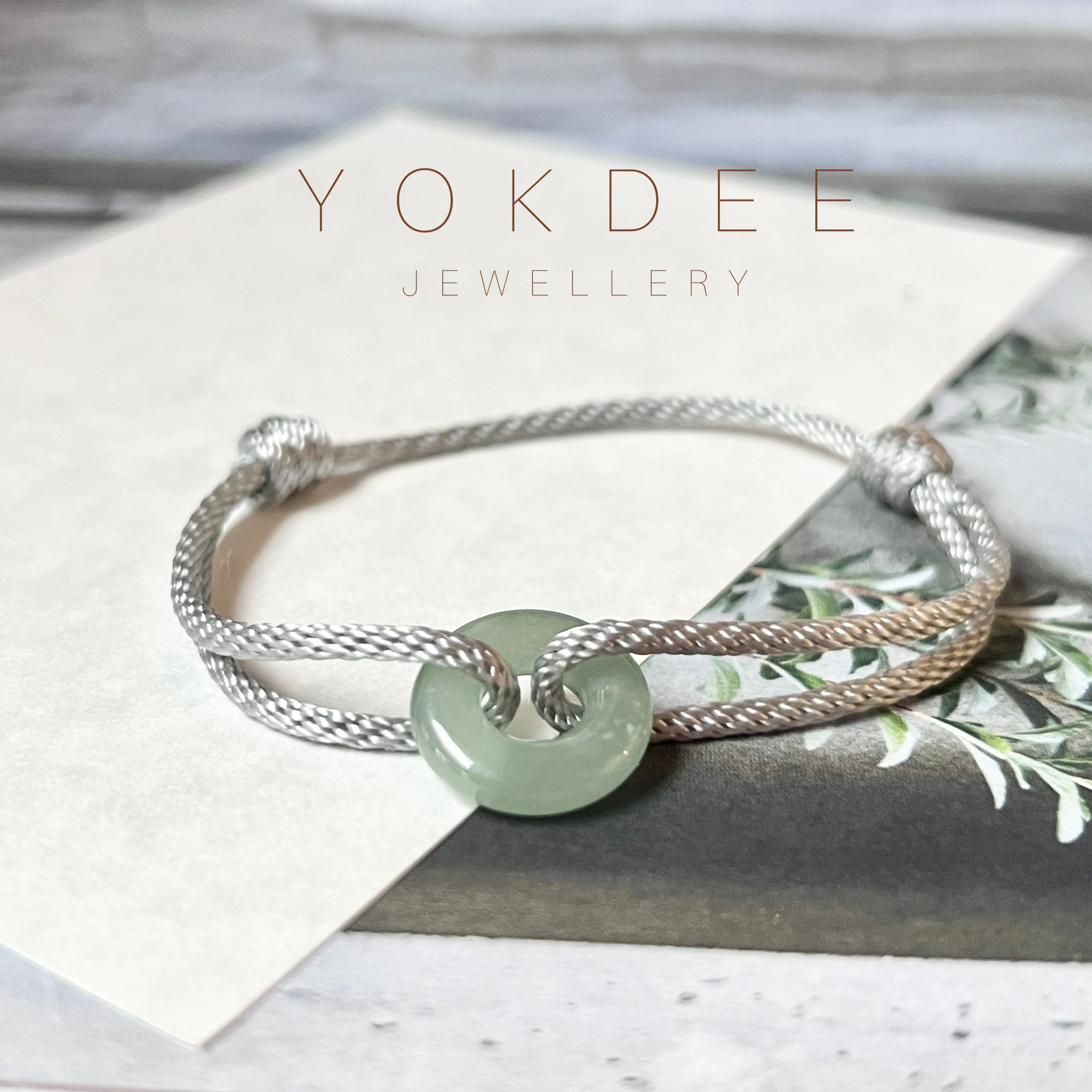 A-Grade Natural Bluish Green Jadeite Bagel on Infinity Silk Cord Bracelet No.190416