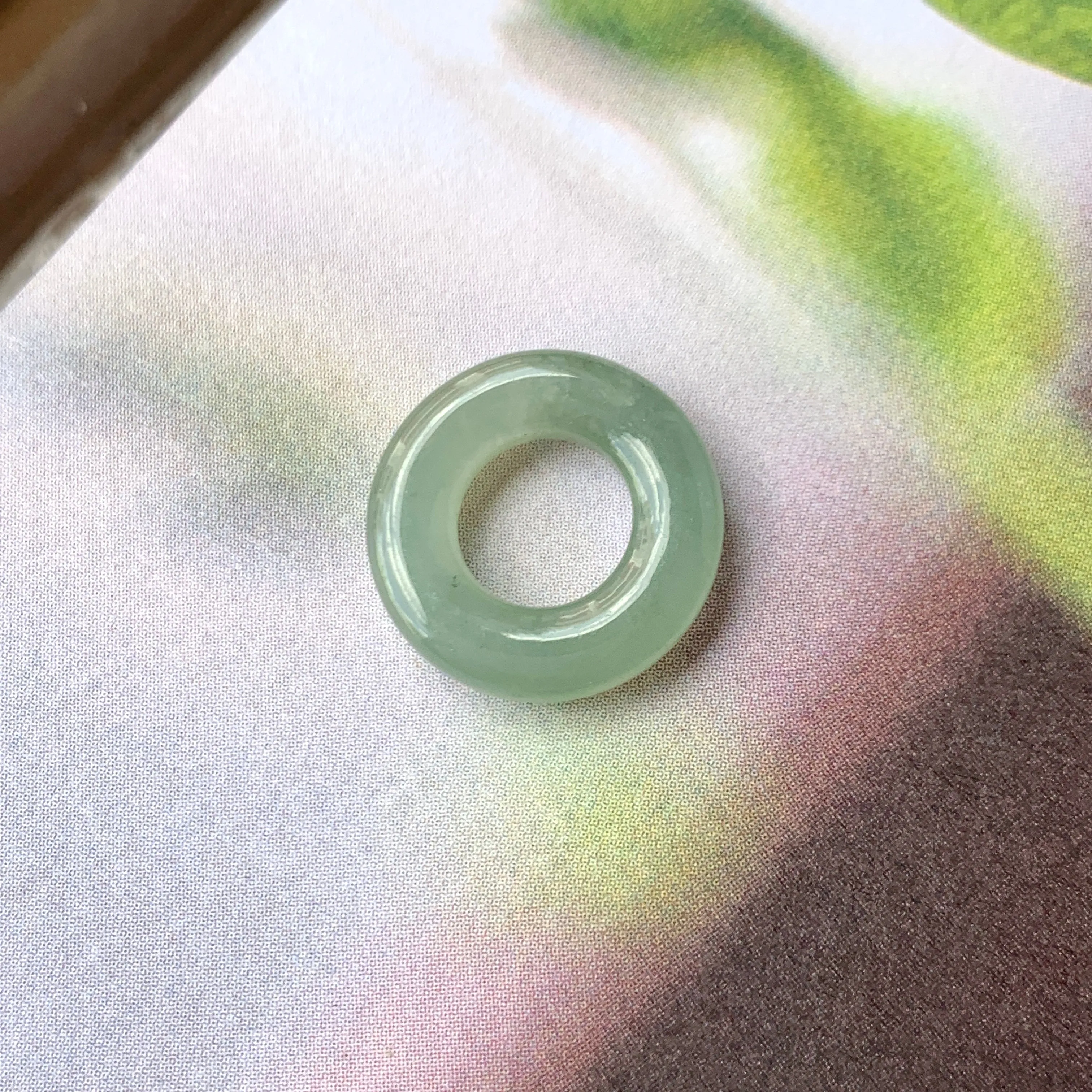 A-Grade Natural Bluish Green Jadeite Bagel on Infinity Silk Cord Bracelet No.190418