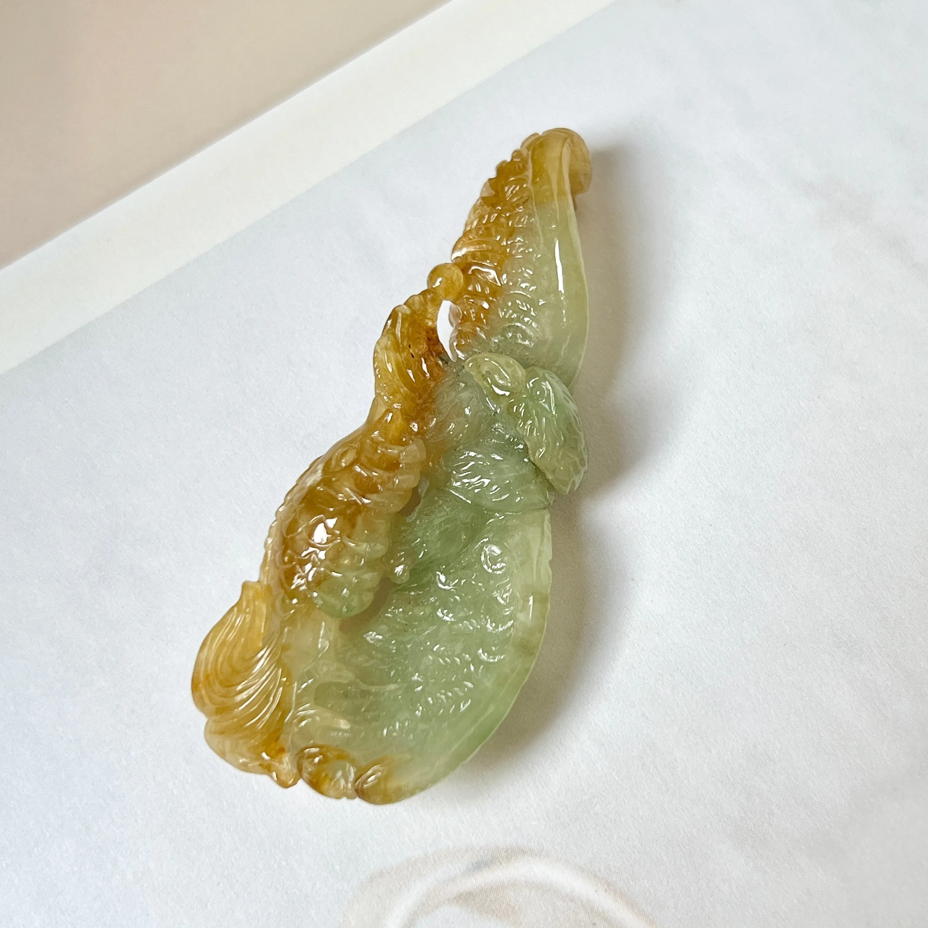 A-Grade Natural Bluish Green Yellow Jadeite Eagle Caught A Fish Pendant No.220301