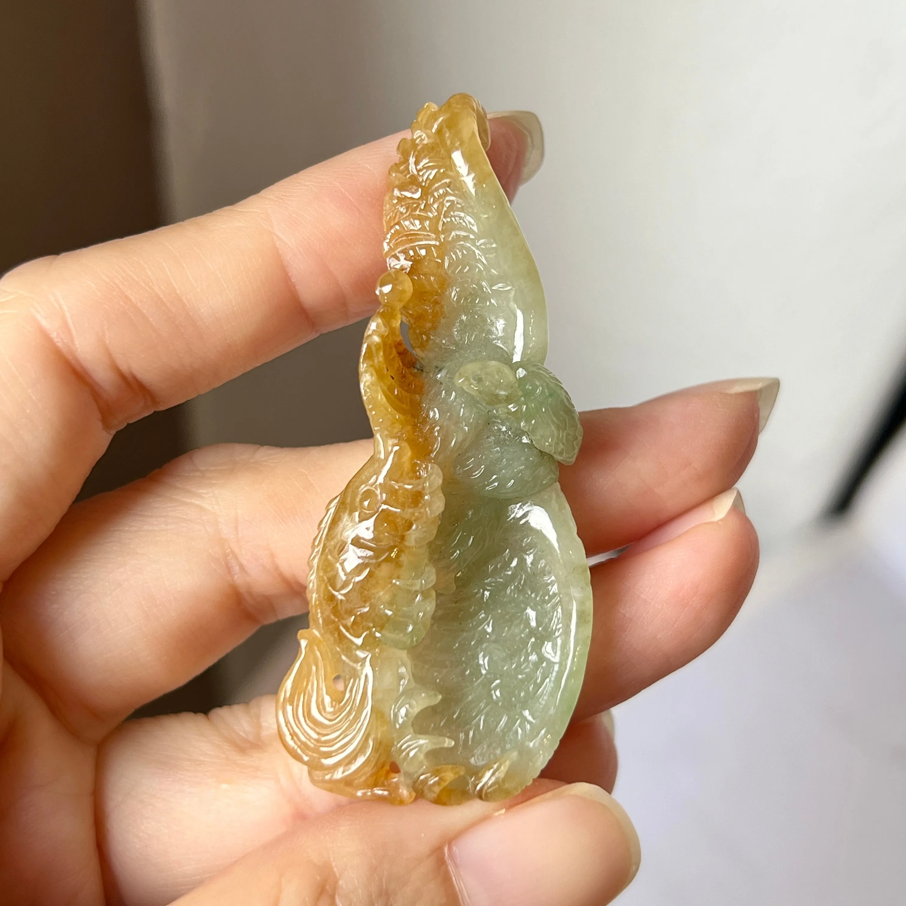 A-Grade Natural Bluish Green Yellow Jadeite Eagle Caught A Fish Pendant No.220301