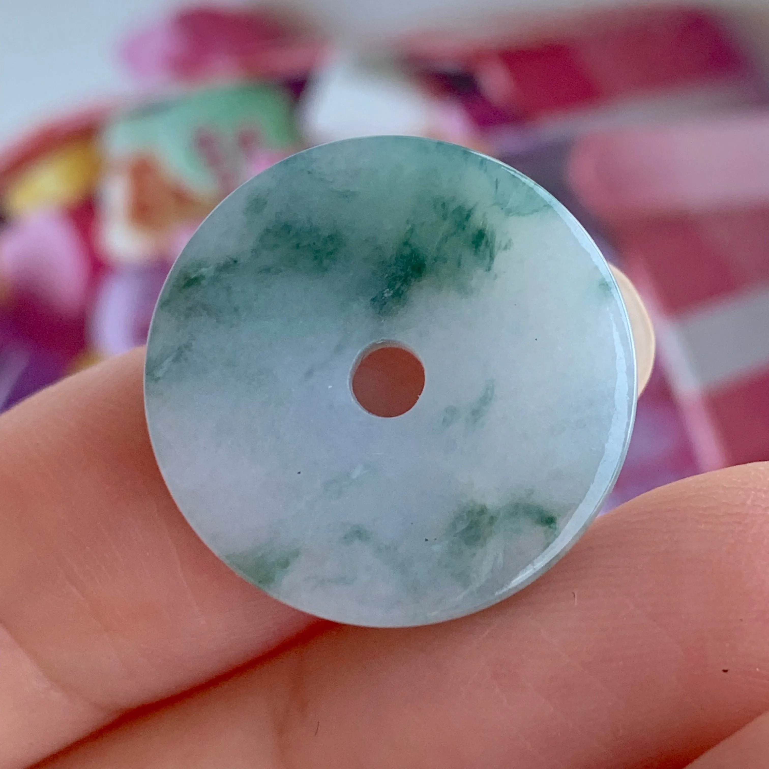 A-Grade Natural Floral Jadeite Donut No.170785