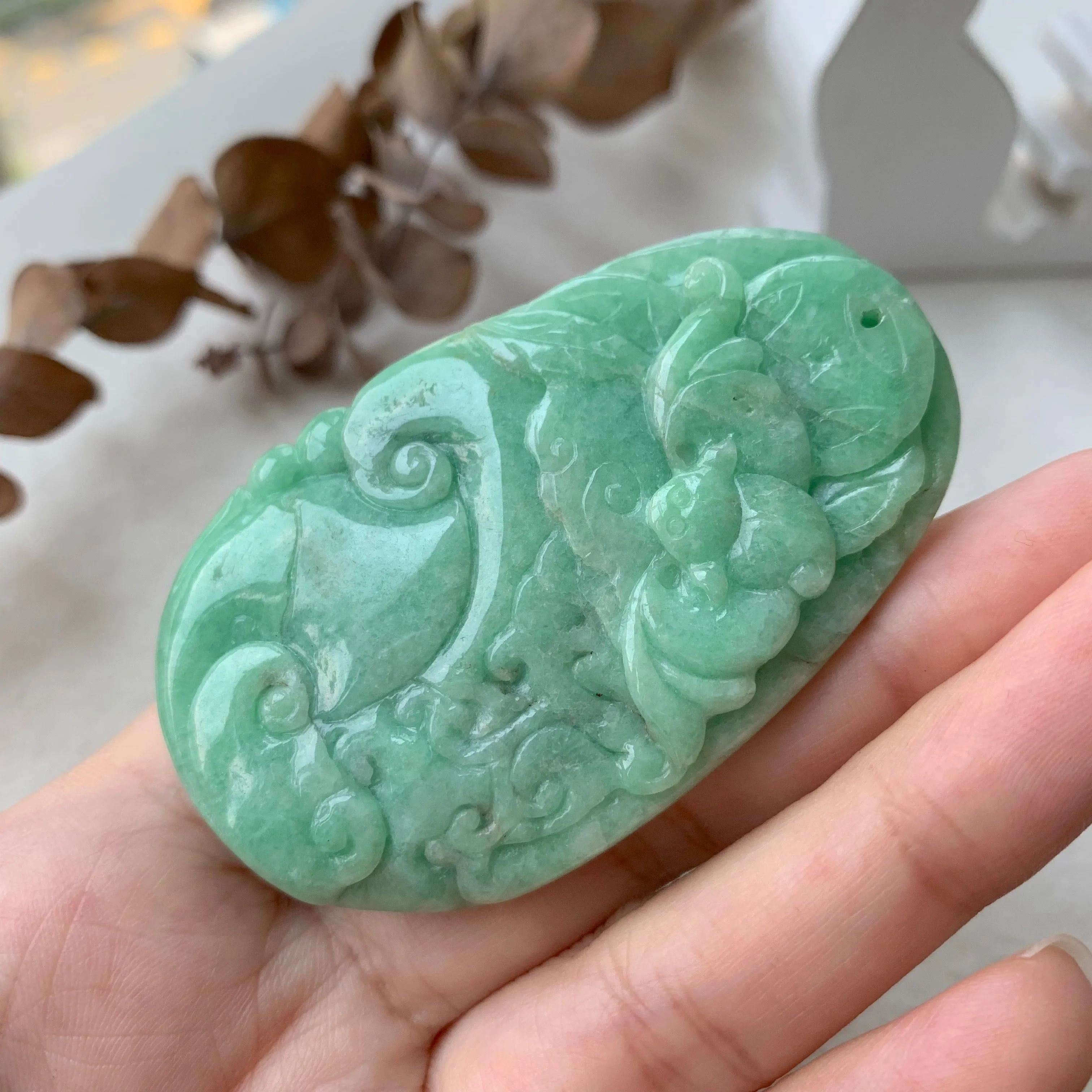 A-Grade Natural Green Jadeite Carving Pendant No.171091