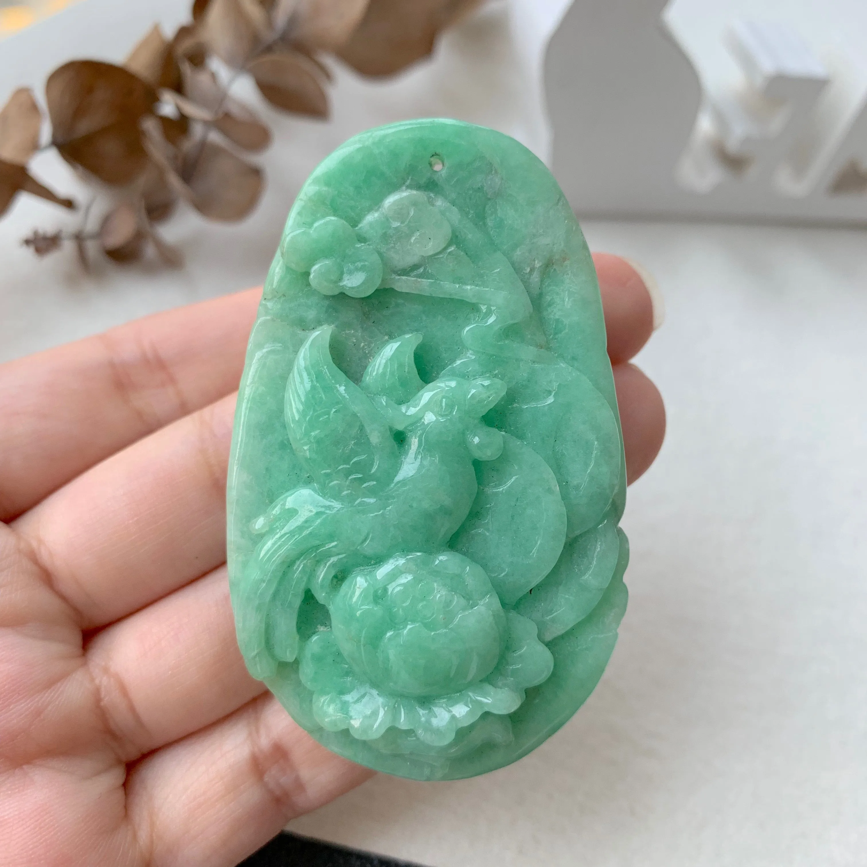 A-Grade Natural Green Jadeite Carving Pendant No.171091