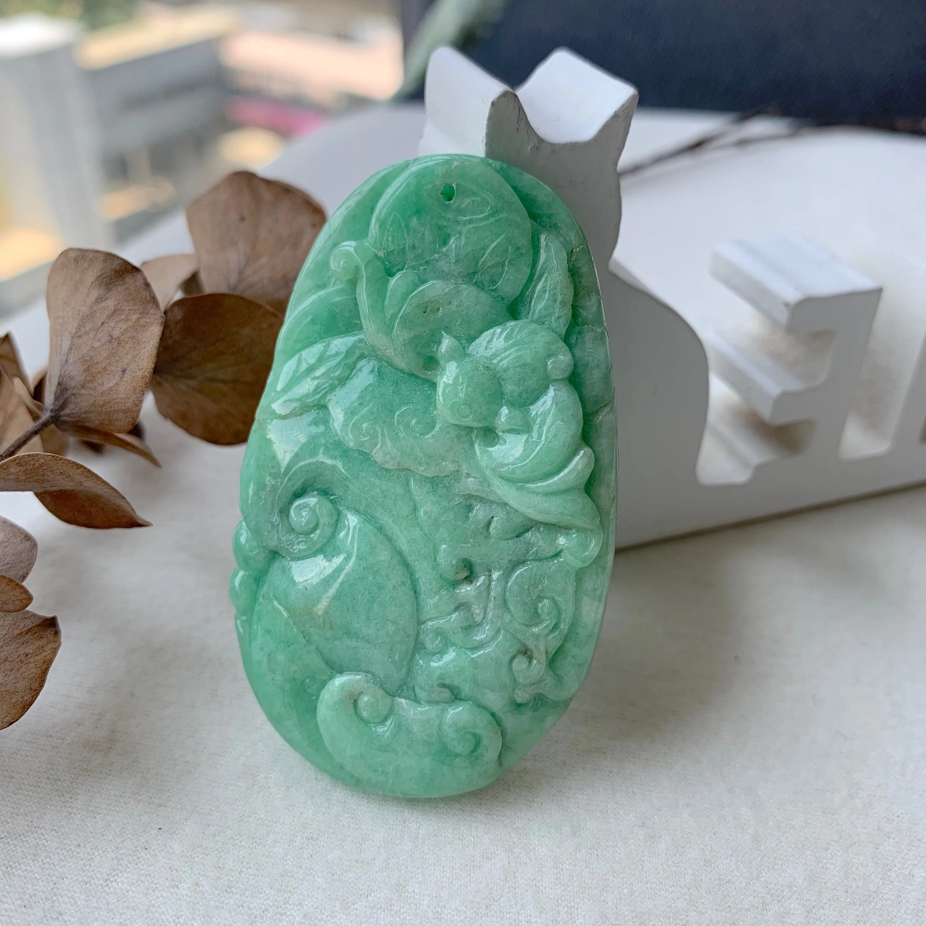 A-Grade Natural Green Jadeite Carving Pendant No.171091