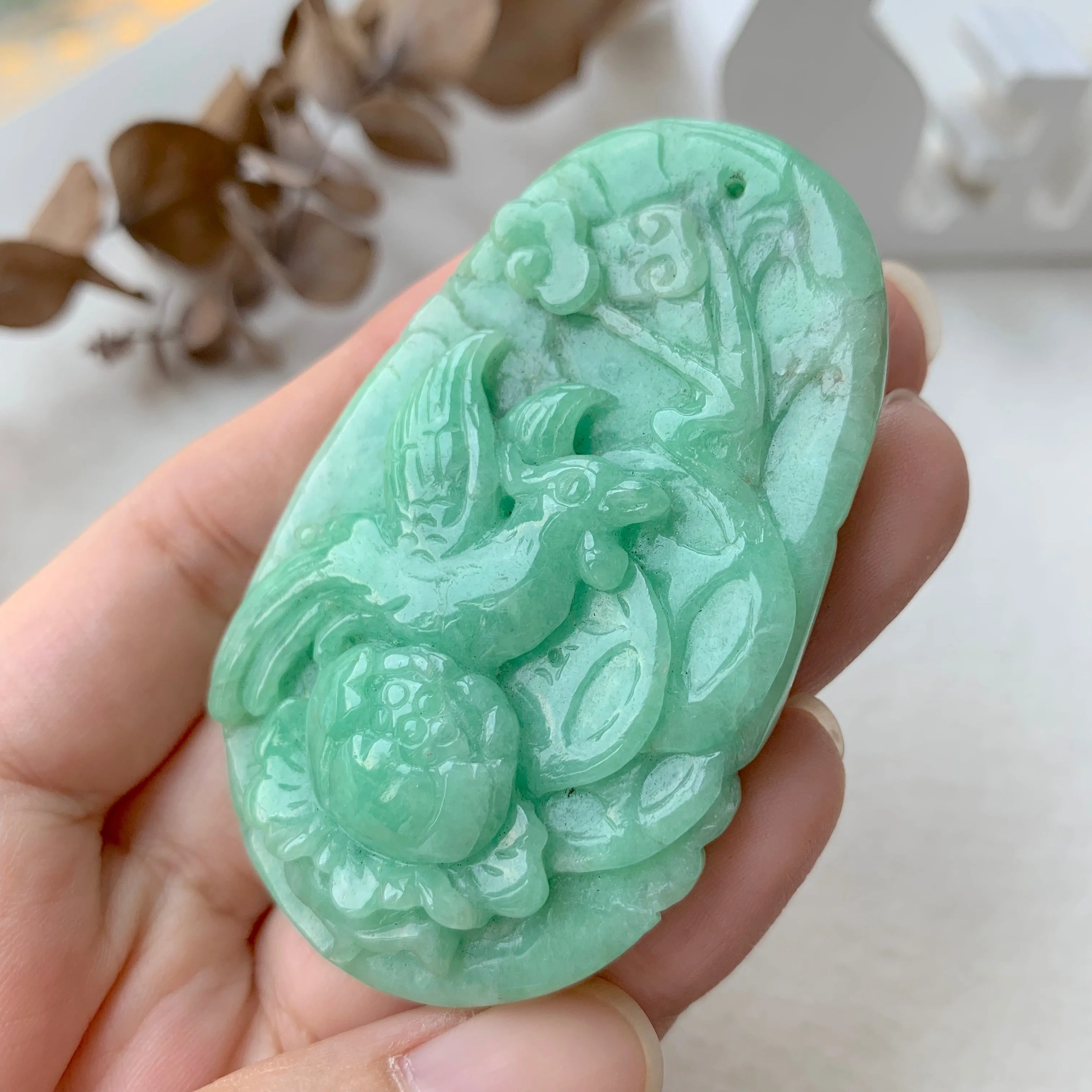 A-Grade Natural Green Jadeite Carving Pendant No.171091