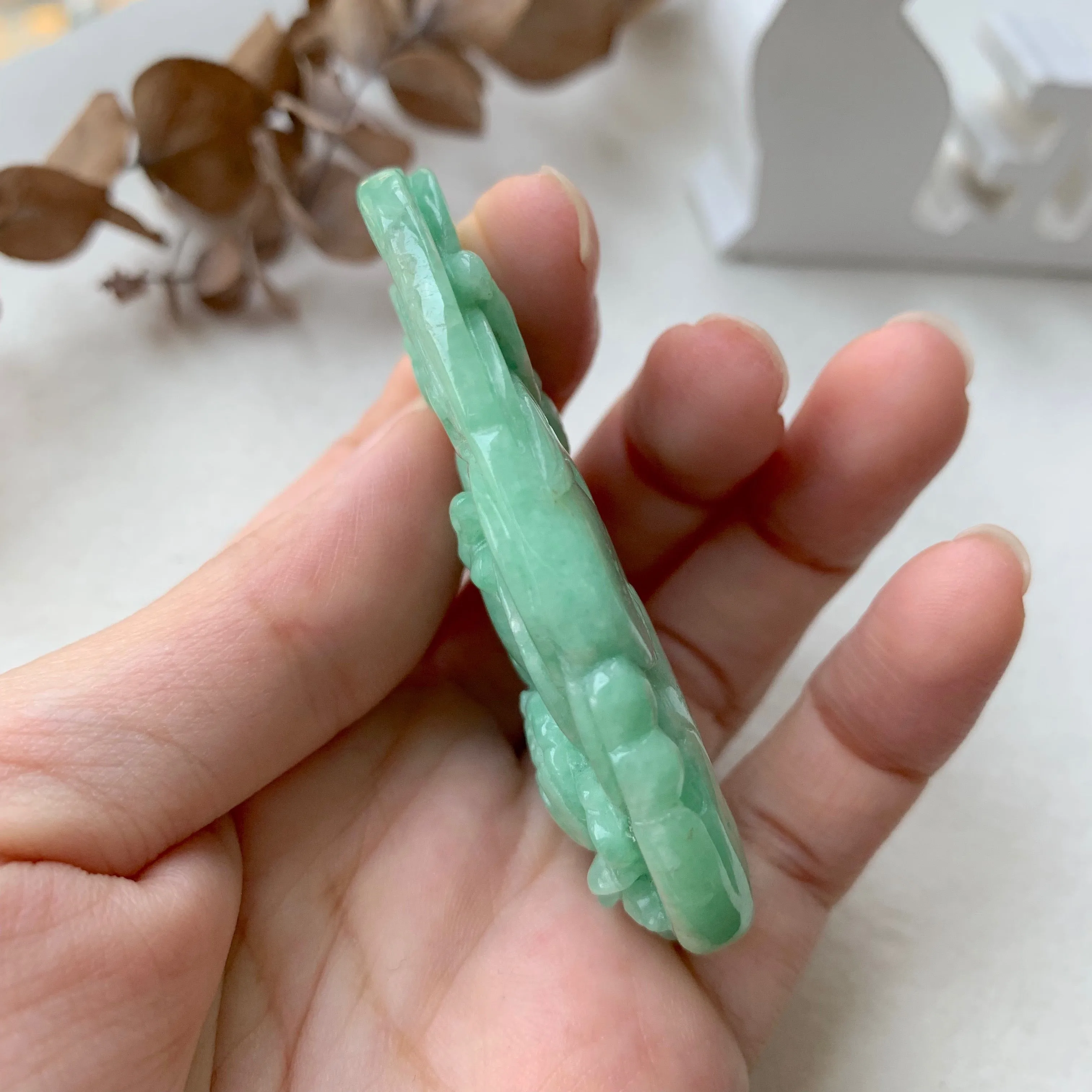 A-Grade Natural Green Jadeite Carving Pendant No.171091