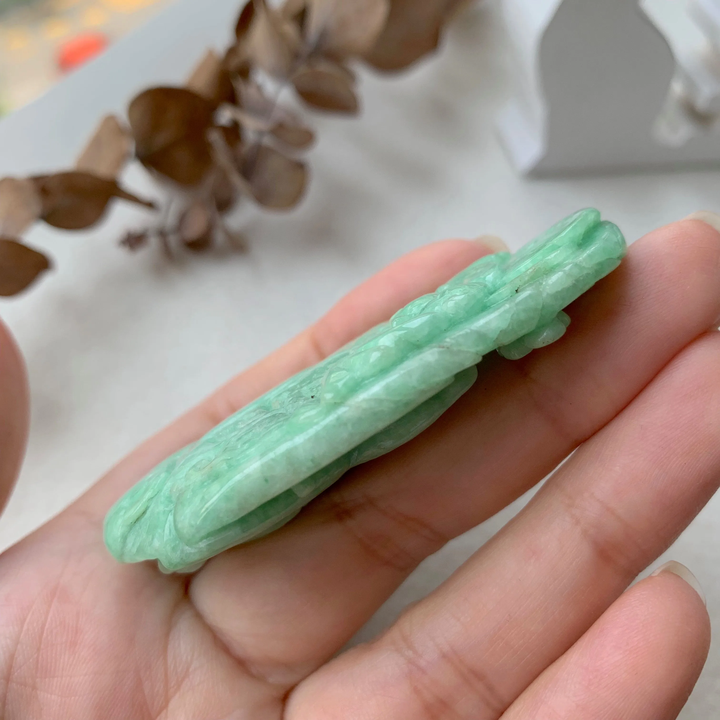 A-Grade Natural Green Jadeite Carving Pendant No.171091